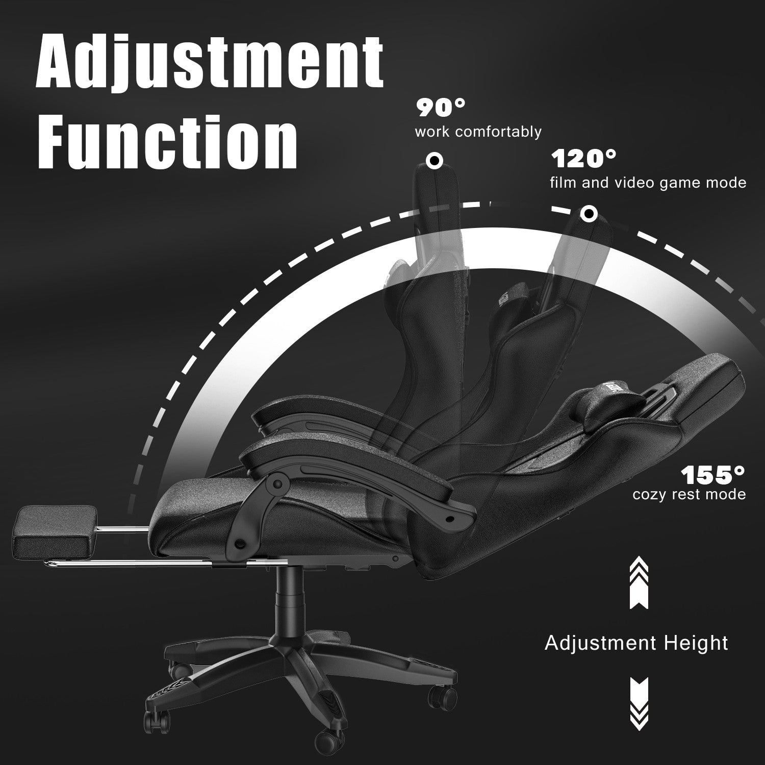 Ergonomic Gaming Chair 155° Reclining Swivel Chair with Headrest, Lumbar Support PU Leather Office Chair