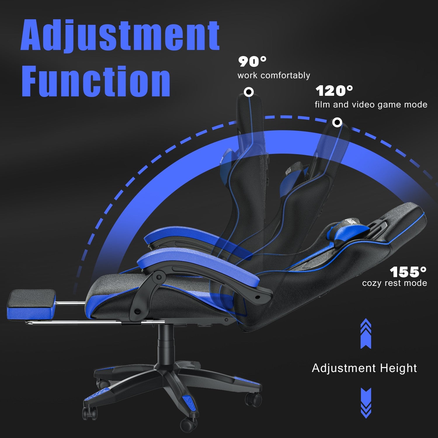 Ergonomic Gaming Chair 155° Reclining Swivel Chair with Headrest, Lumbar Support PU Leather Office Chair