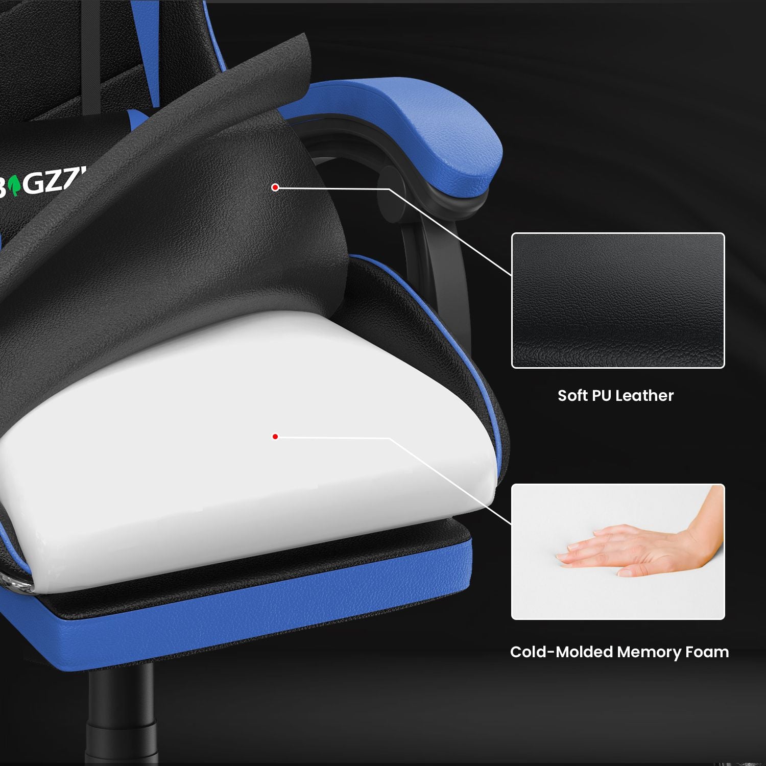 Ergonomic Gaming Chair 155° Reclining Swivel Chair with Headrest, Lumbar Support PU Leather Office Chair