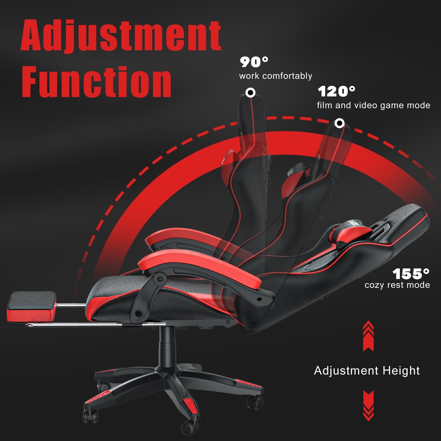 Ergonomic Gaming Chair 155° Reclining Swivel Chair with Headrest, Lumbar Support PU Leather Office Chair