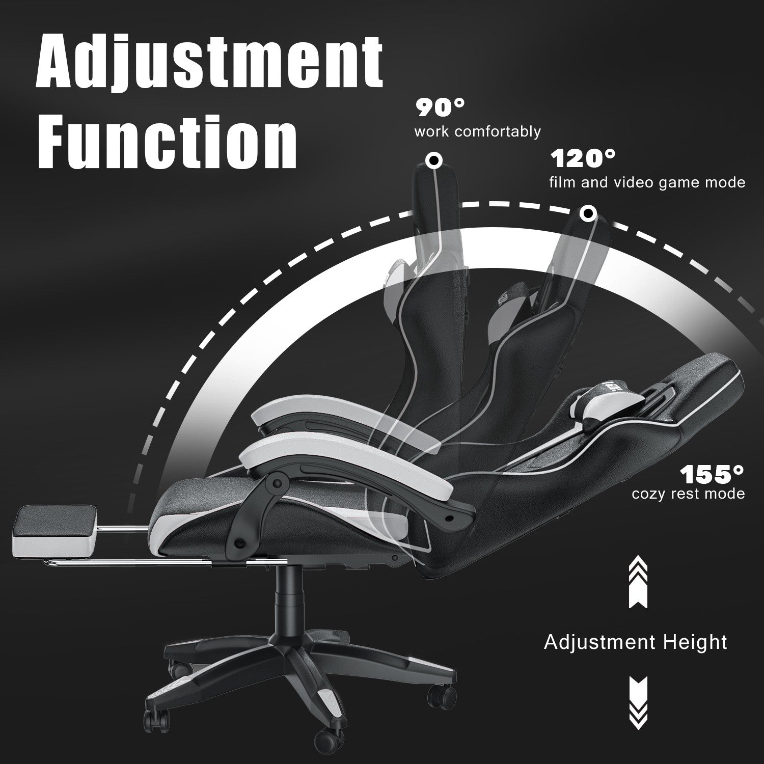 Ergonomic Gaming Chair 155° Reclining Swivel Chair with Headrest, Lumbar Support PU Leather Office Chair