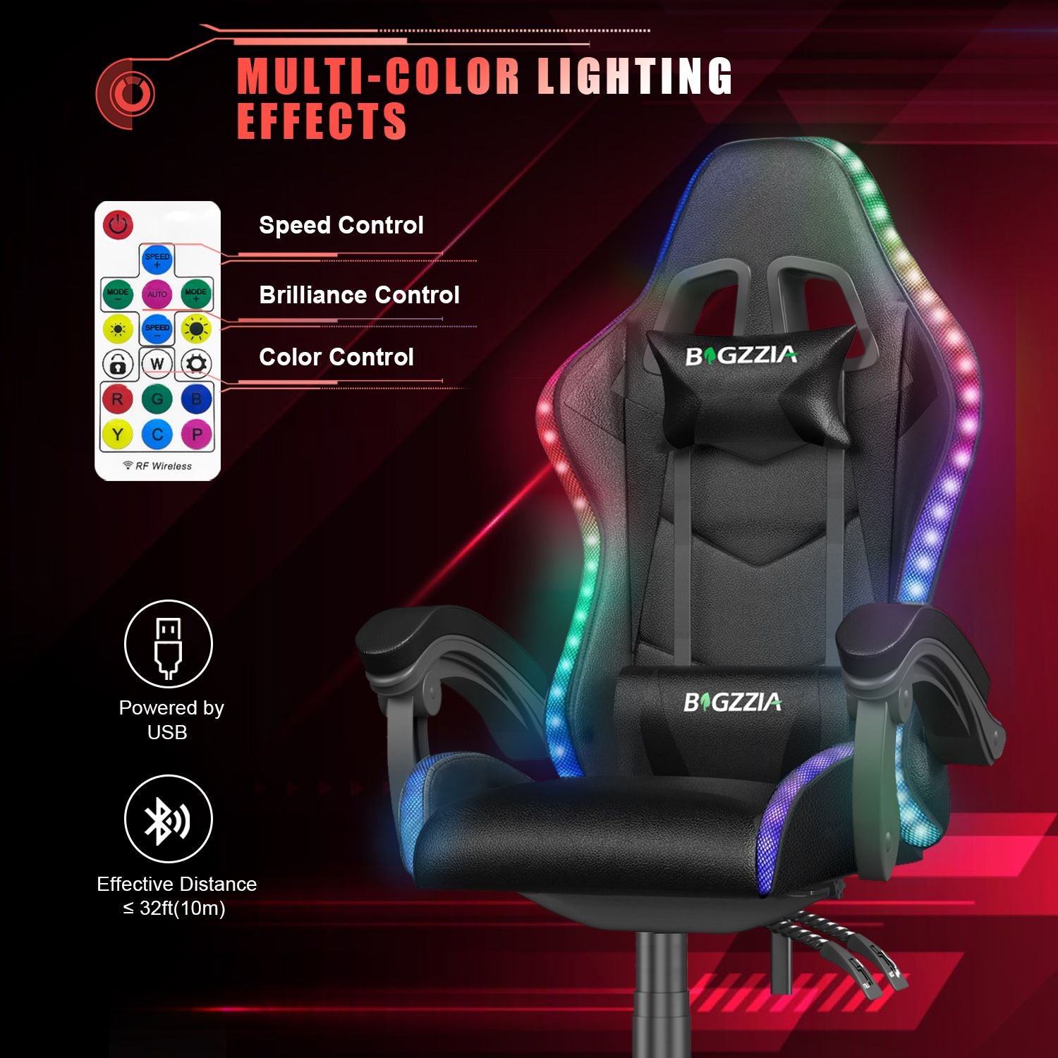 Ergonomic Gaming Chair 155° Reclining Swivel Chair with Headrest, Lumbar Support PU Leather Office Chair