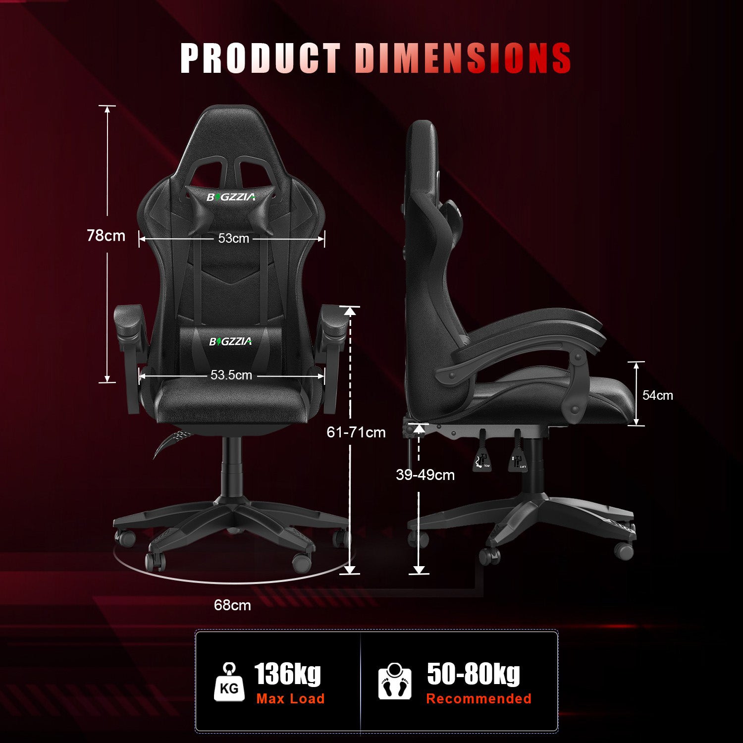 Ergonomic Gaming Chair 155° Reclining Swivel Chair with Headrest, Lumbar Support PU Leather Office Chair