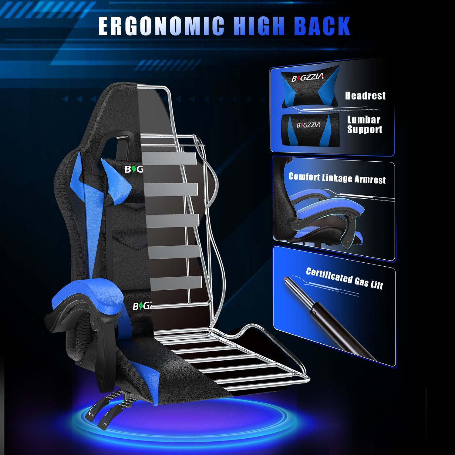 Ergonomic Gaming Chair with RGB LED Lights, Reclining, Headrest and Lumbar Support Racing Style