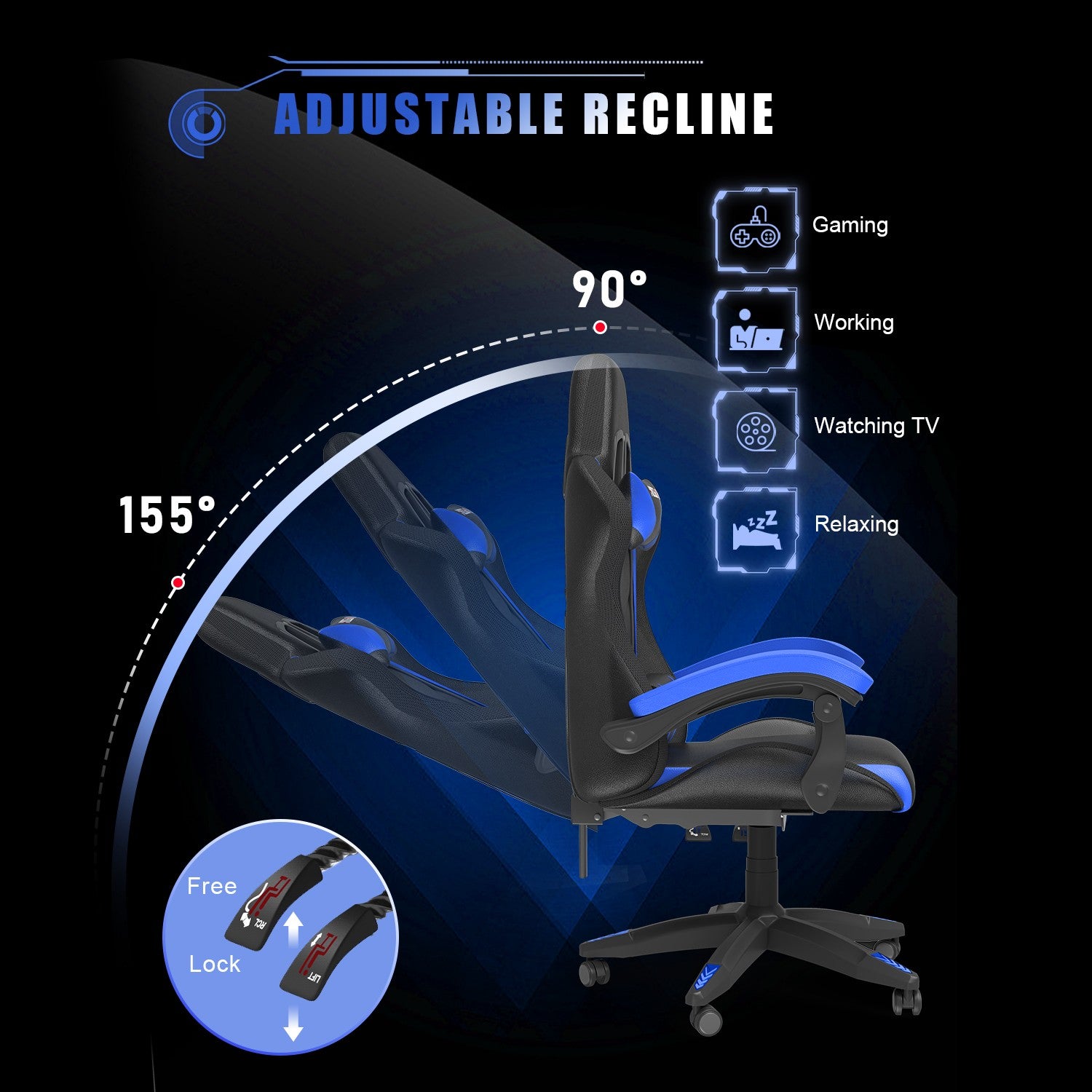 Ergonomic Gaming Chair with RGB LED Lights, Reclining, Headrest and Lumbar Support Racing Style
