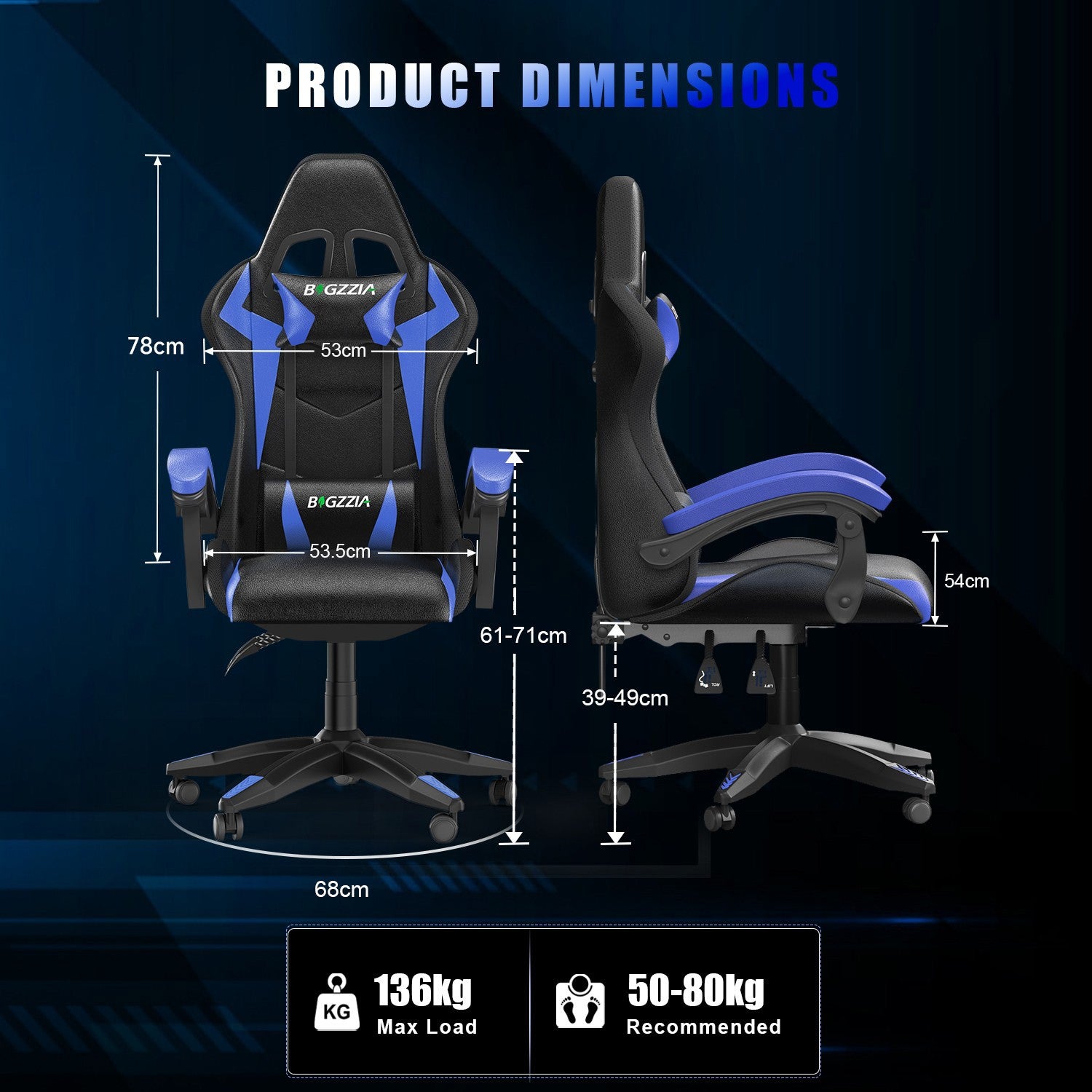 Ergonomic Gaming Chair with RGB LED Lights, Reclining, Headrest and Lumbar Support Racing Style