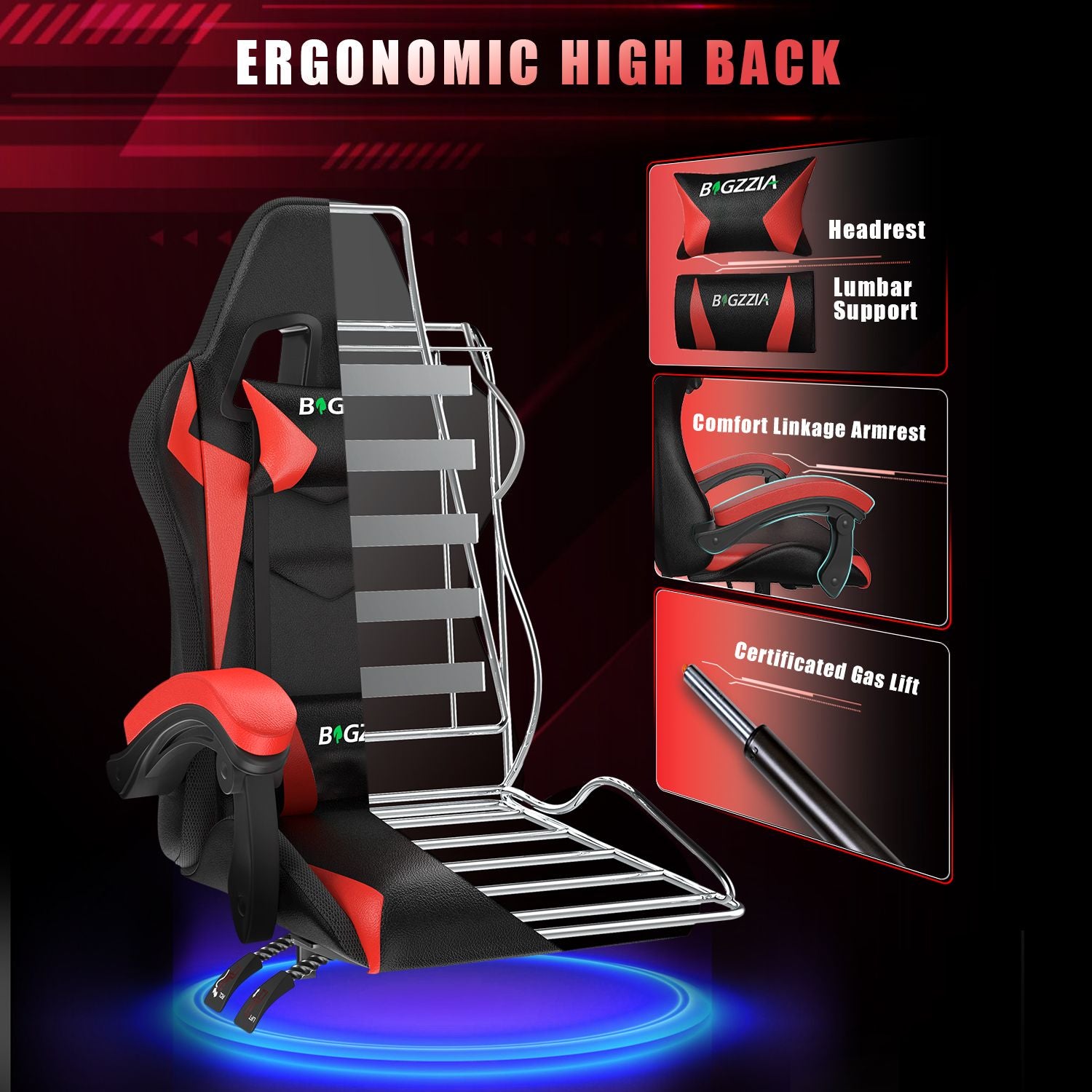 Ergonomic Gaming Chair with RGB LED Lights, Reclining, Headrest and Lumbar Support Racing Style