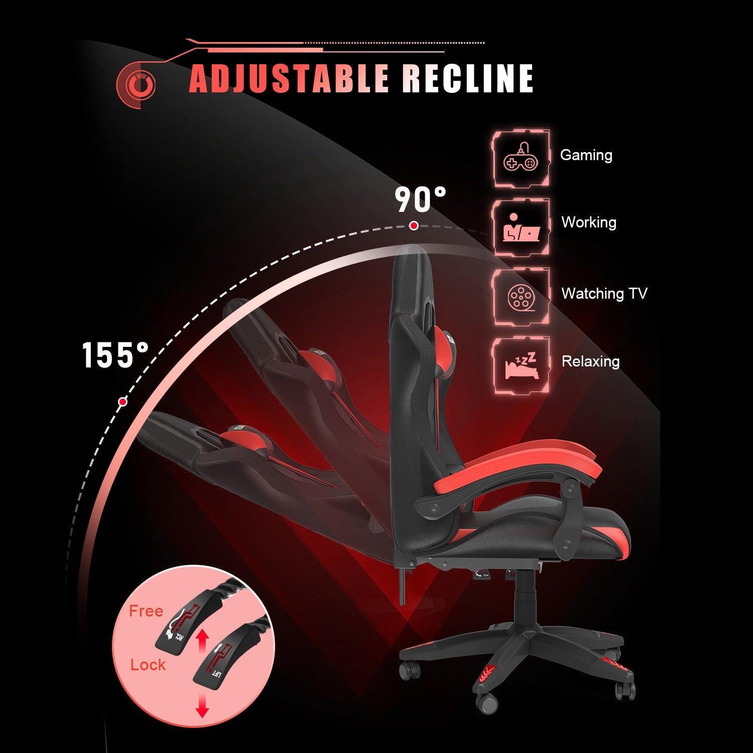 Ergonomic Gaming Chair with RGB LED Lights, Reclining, Headrest and Lumbar Support Racing Style