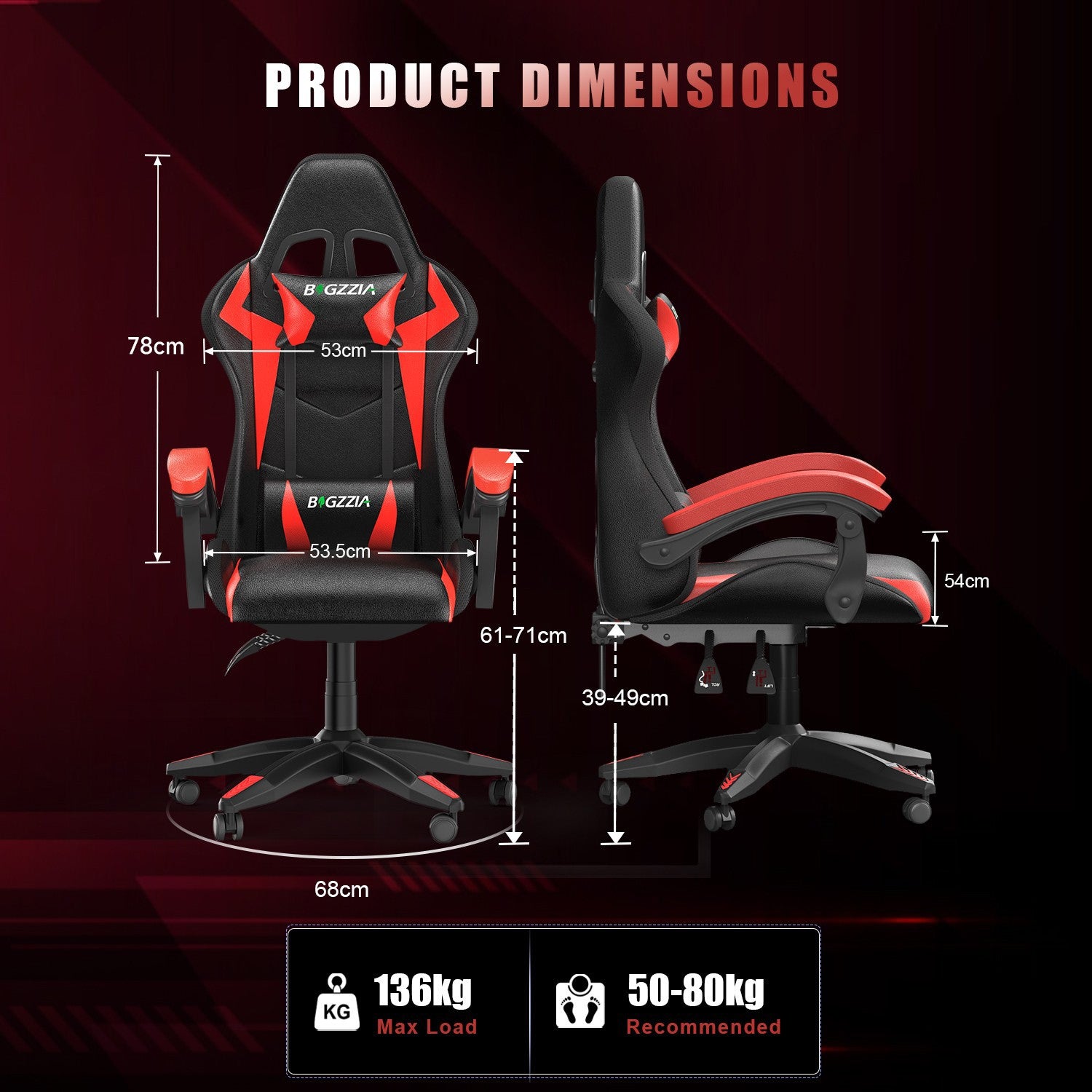Ergonomic Gaming Chair with RGB LED Lights, Reclining, Headrest and Lumbar Support Racing Style