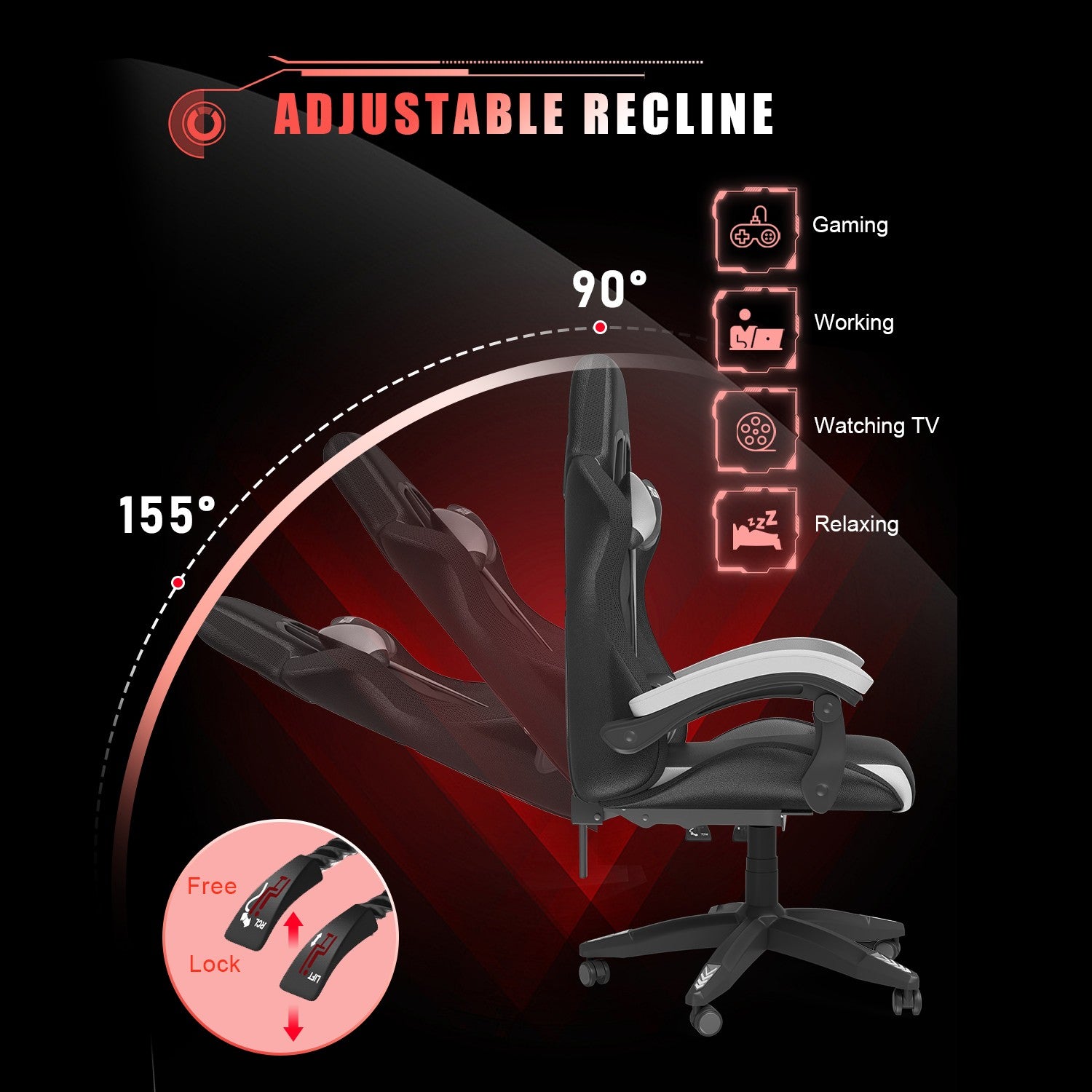 Ergonomic Gaming Chair with RGB LED Lights, Reclining, Headrest and Lumbar Support Racing Style