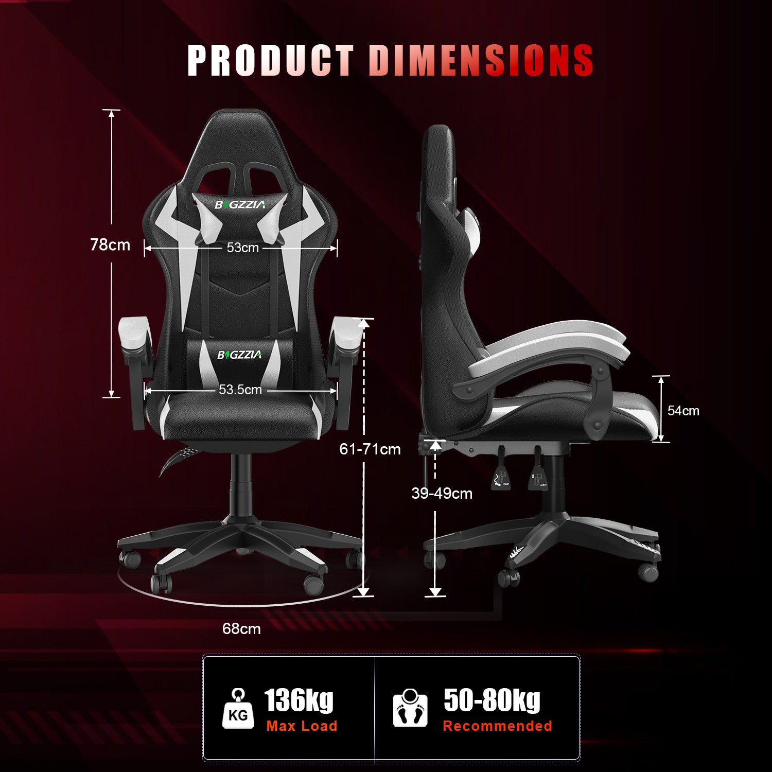 Ergonomic Gaming Chair with RGB LED Lights, Reclining, Headrest and Lumbar Support Racing Style