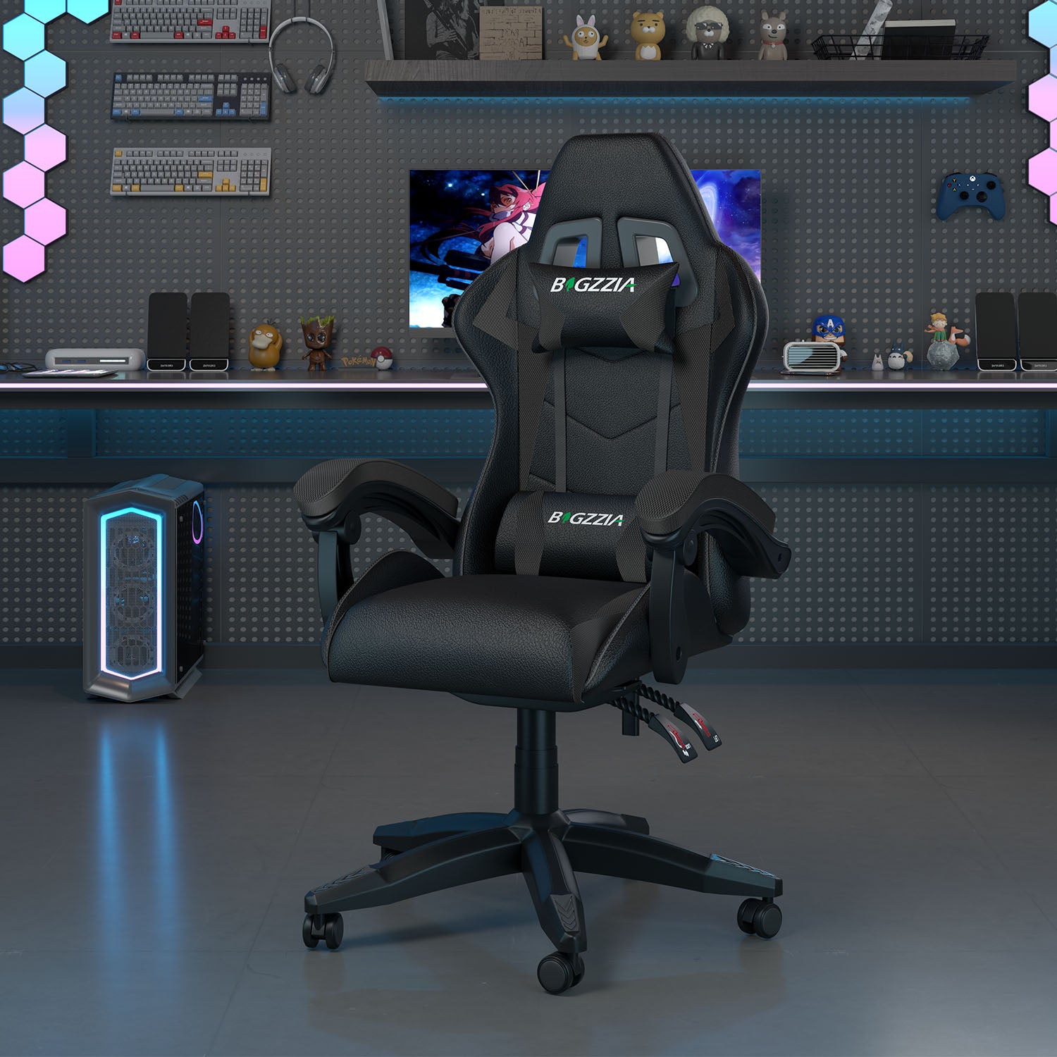 Gaming Chair Ergonomic Design with Headrest and Lumbar Pillow Rotatable Home PU Leather Office Chair