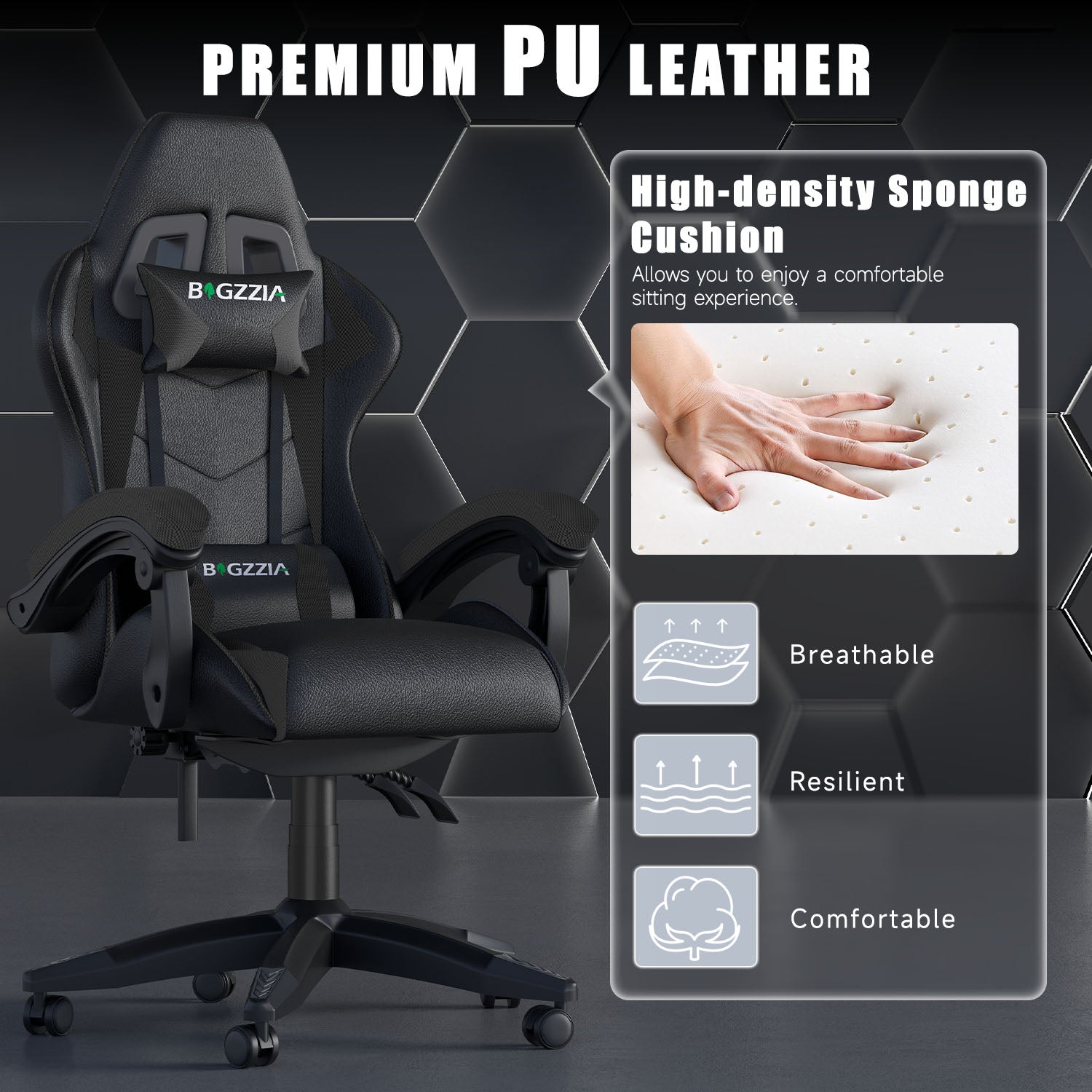 Gaming Chair Ergonomic Design with Headrest and Lumbar Pillow Rotatable Home PU Leather Office Chair