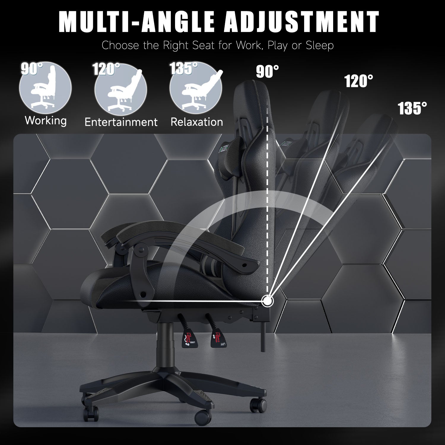 Gaming Chair Ergonomic Design with Headrest and Lumbar Pillow Rotatable Home PU Leather Office Chair