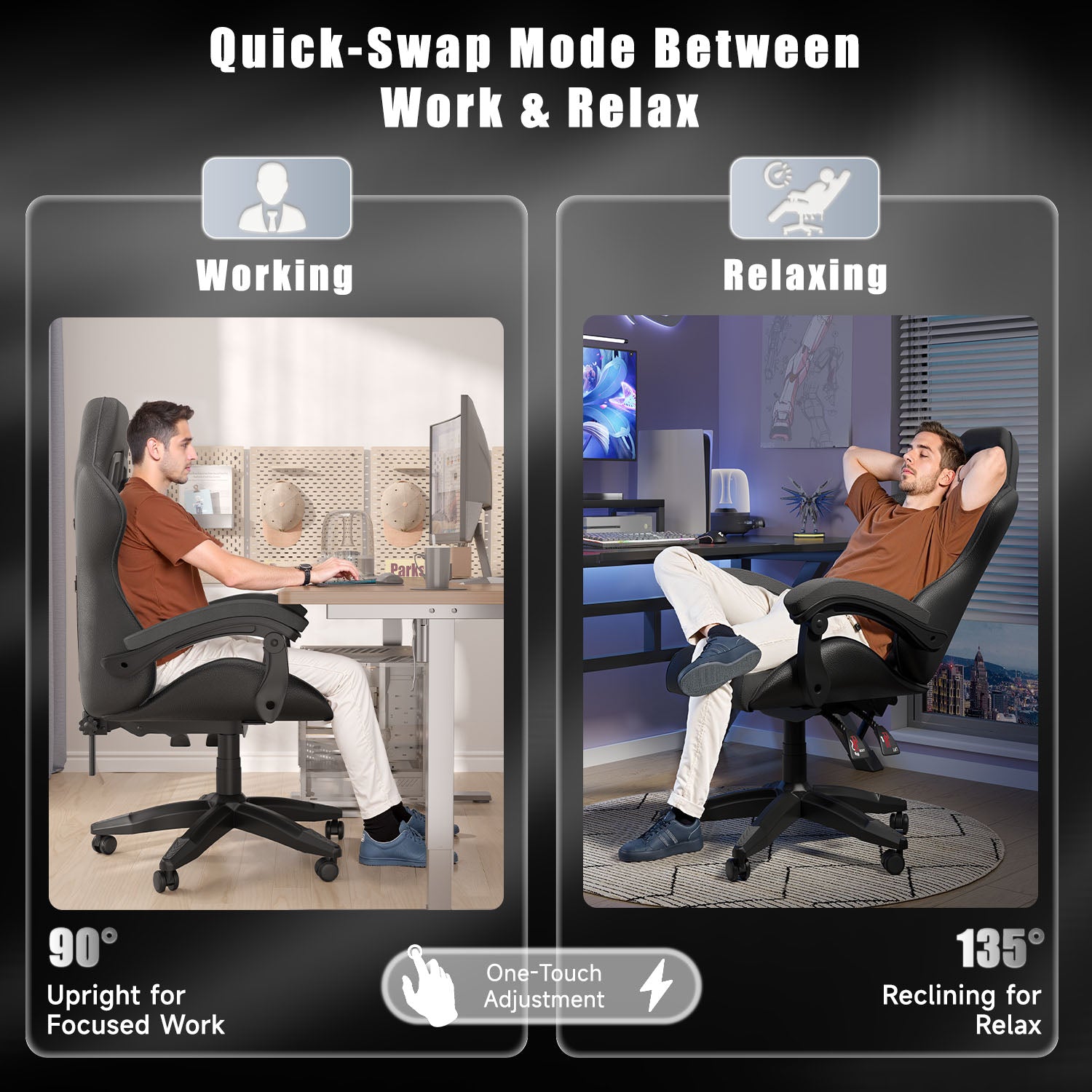 Gaming Chair Ergonomic Design with Headrest and Lumbar Pillow Rotatable Home PU Leather Office Chair