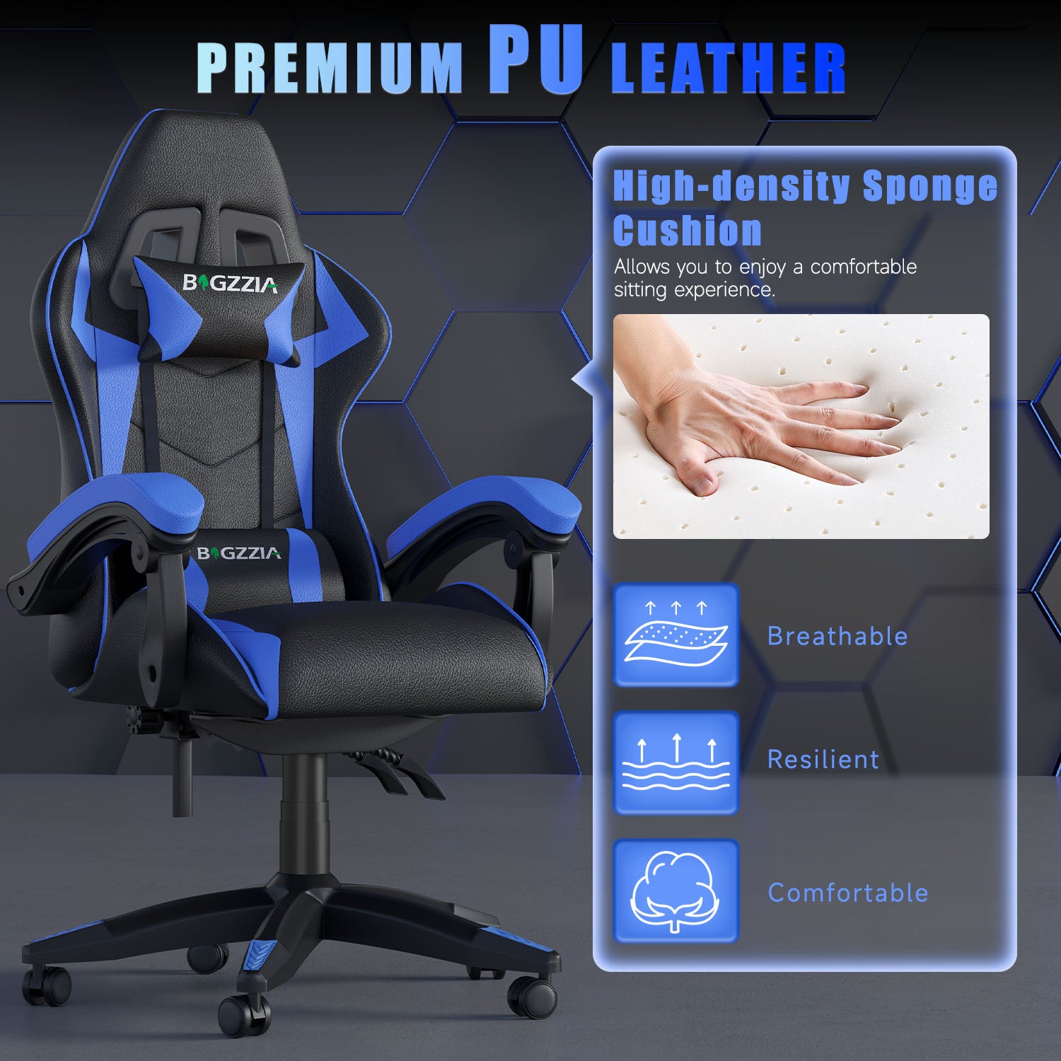 Gaming Chair Ergonomic Design with Headrest and Lumbar Pillow Rotatable Home PU Leather Office Chair