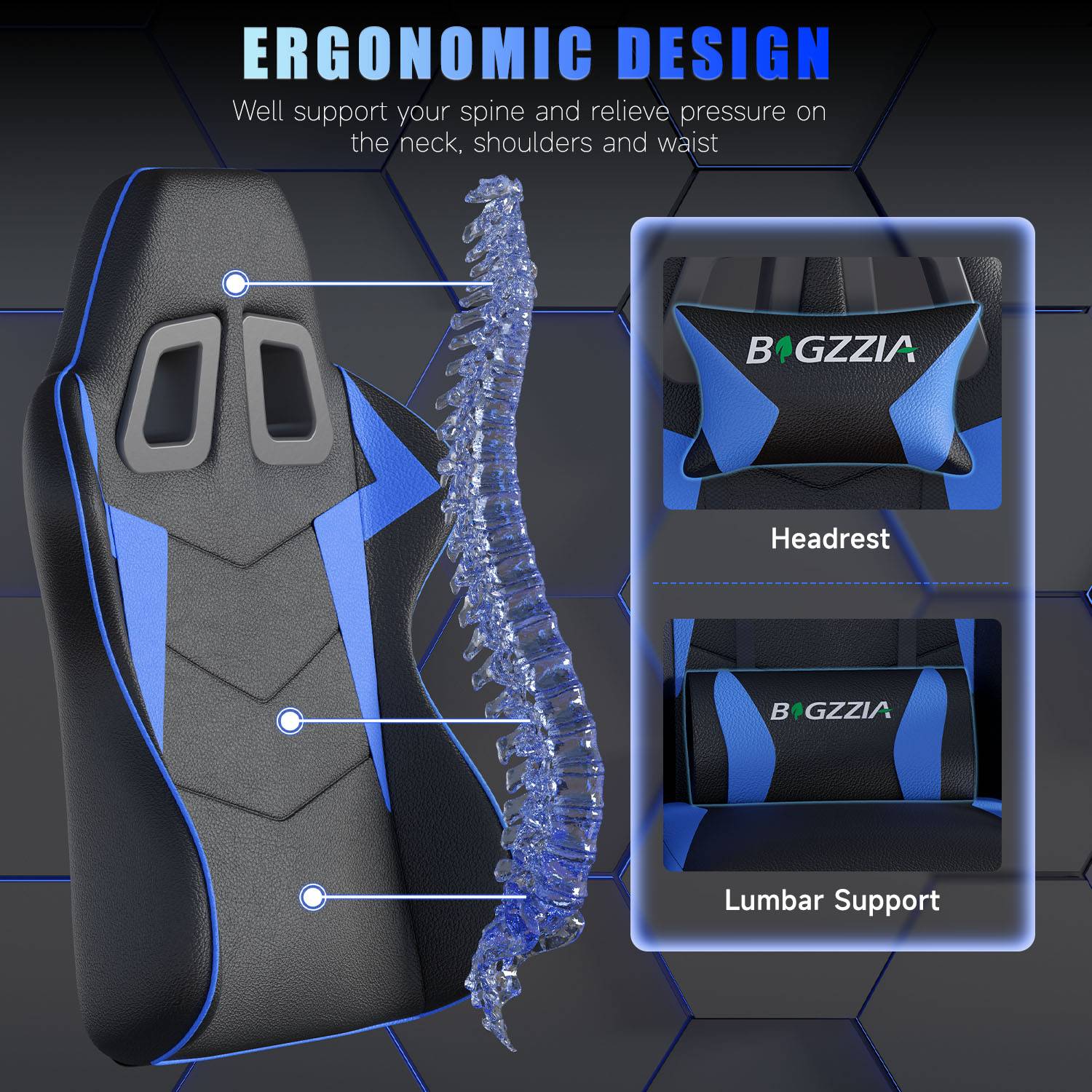 Gaming Chair Ergonomic Design with Headrest and Lumbar Pillow Rotatable Home PU Leather Office Chair