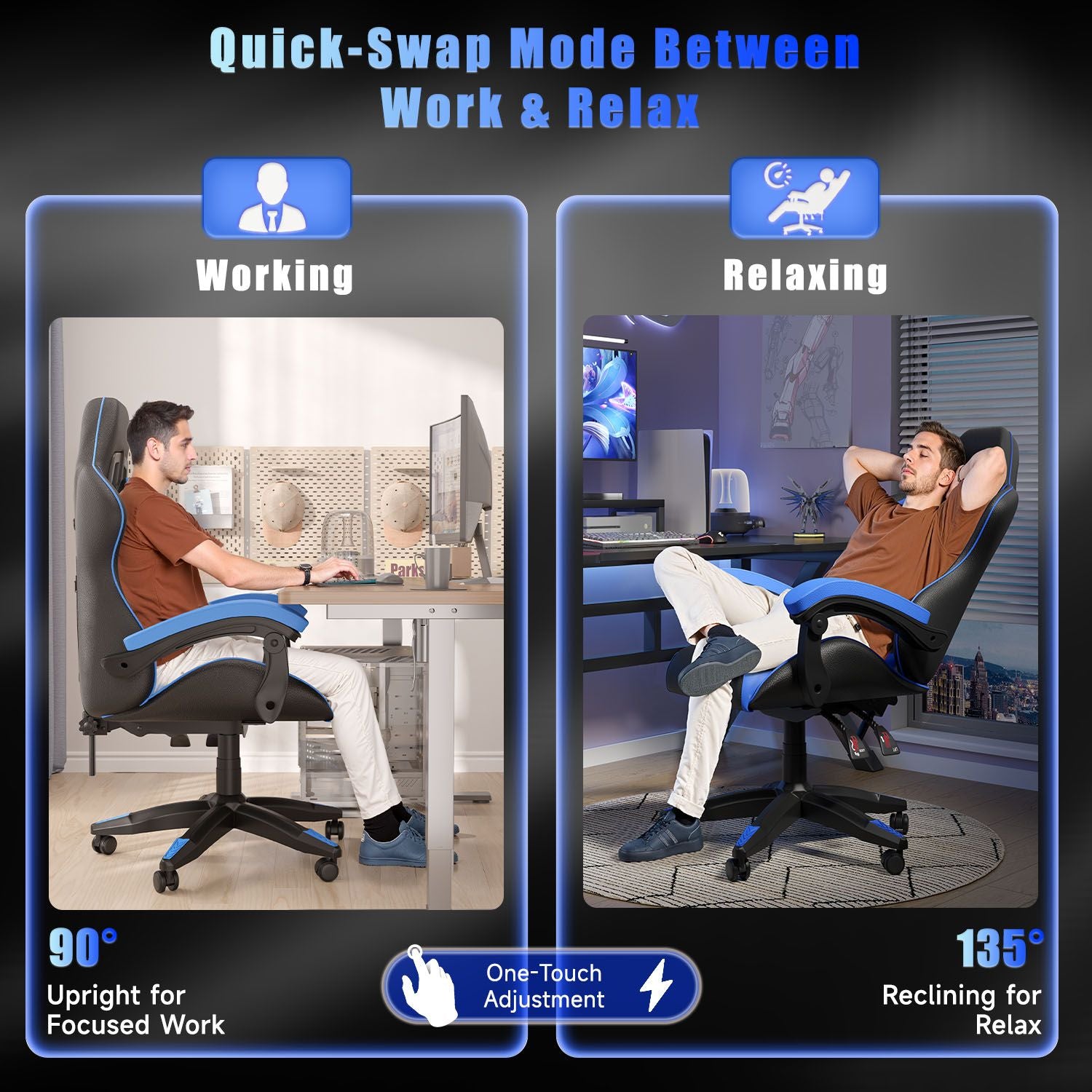 Gaming Chair Ergonomic Design with Headrest and Lumbar Pillow Rotatable Home PU Leather Office Chair