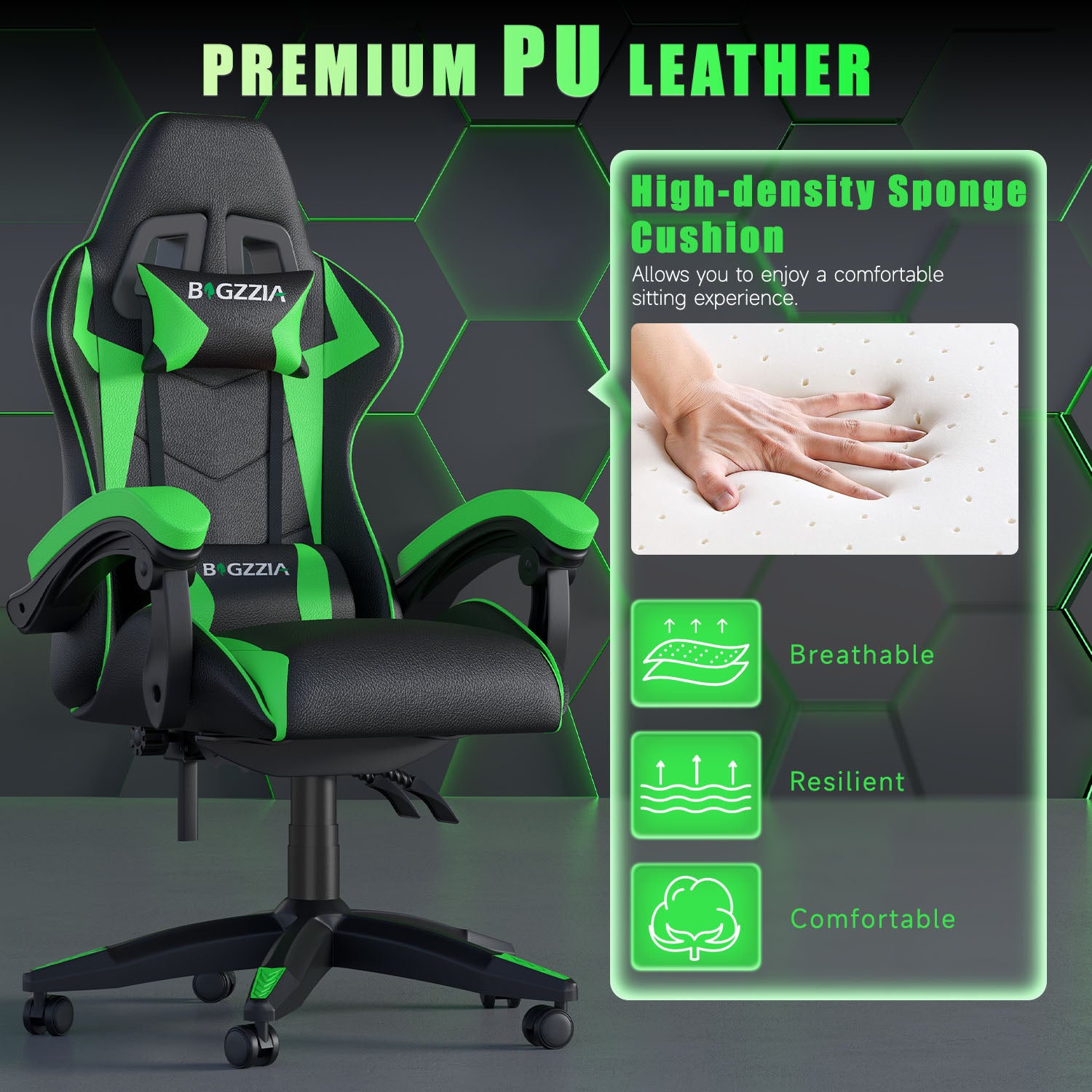 Gaming Chair Ergonomic Design with Headrest and Lumbar Pillow Rotatable Home PU Leather Office Chair