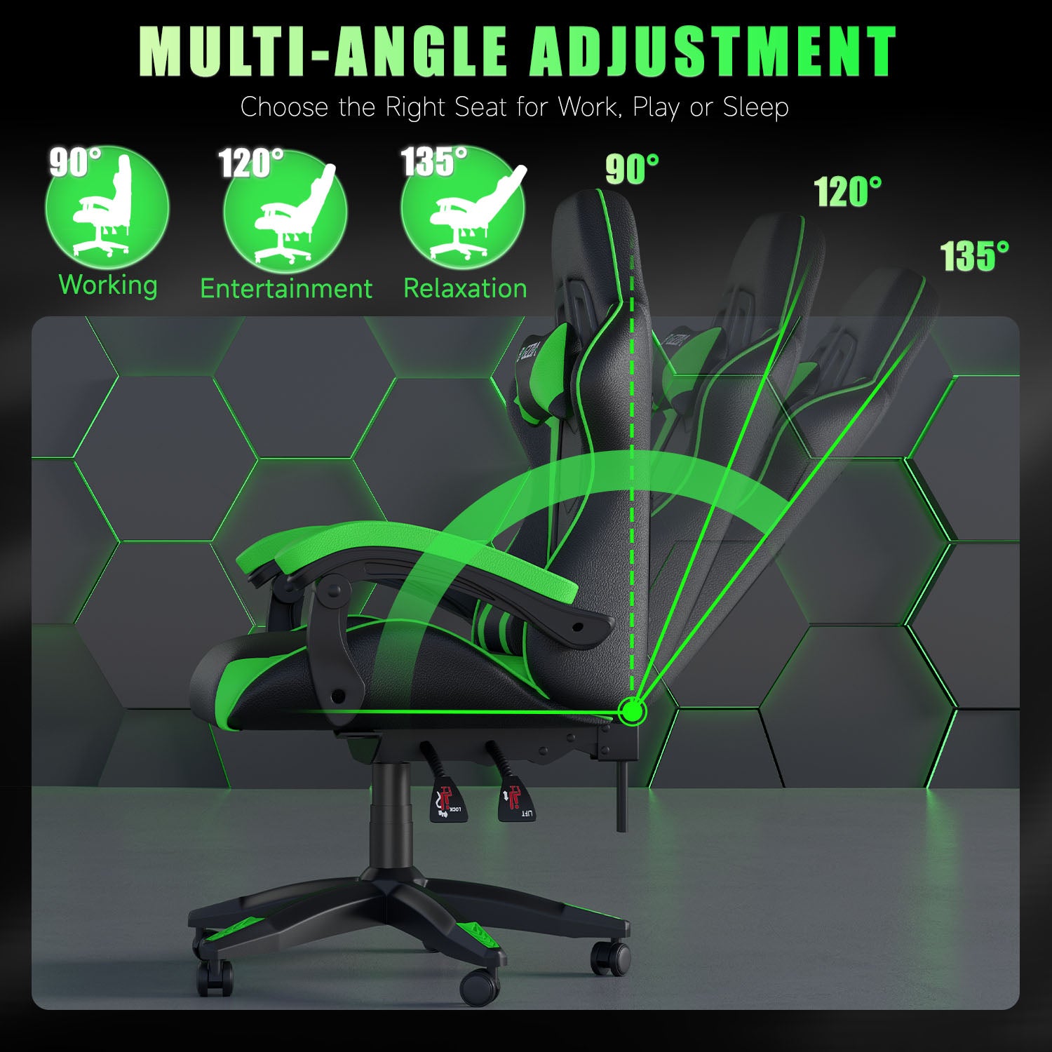 Gaming Chair Ergonomic Design with Headrest and Lumbar Pillow Rotatable Home PU Leather Office Chair