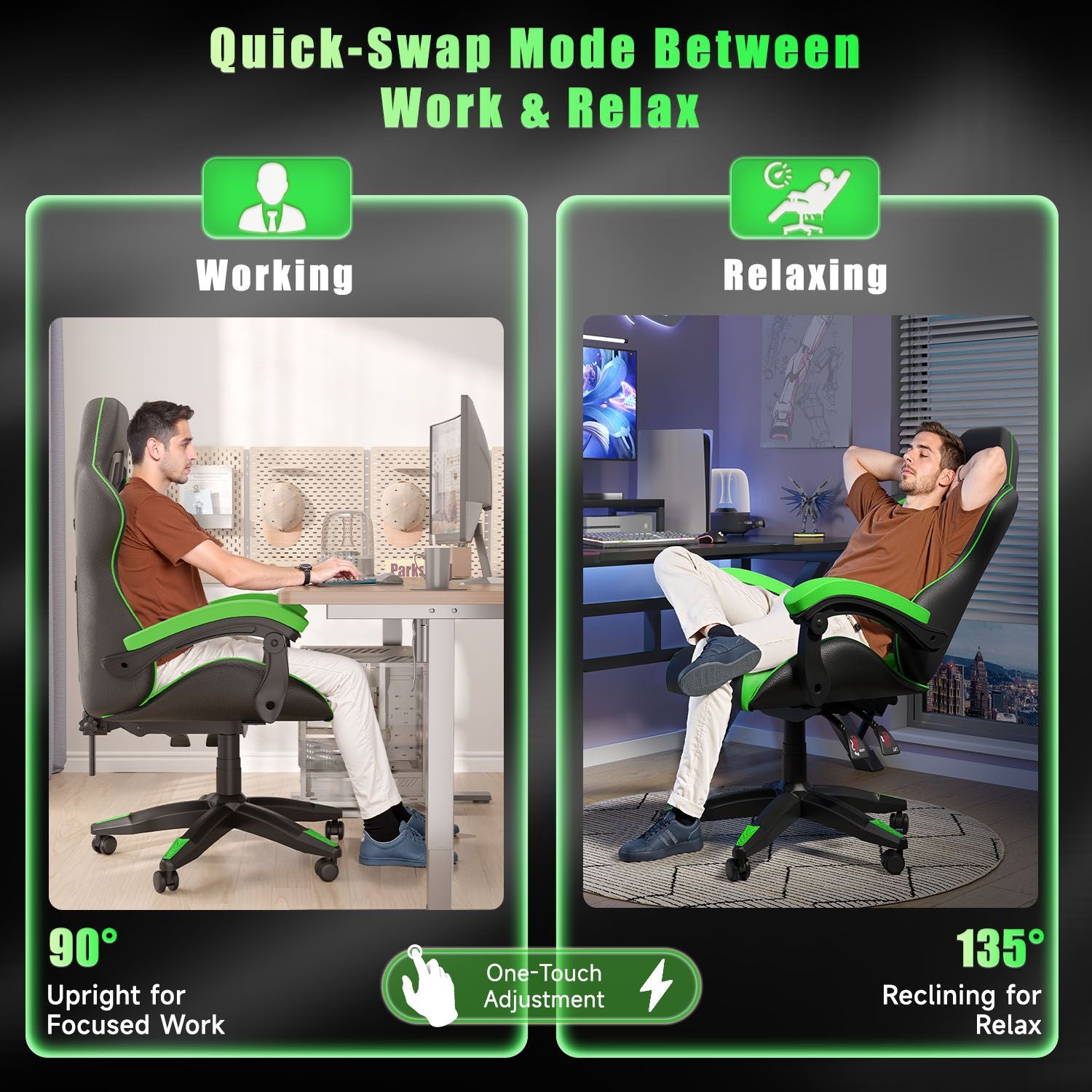 Gaming Chair Ergonomic Design with Headrest and Lumbar Pillow Rotatable Home PU Leather Office Chair