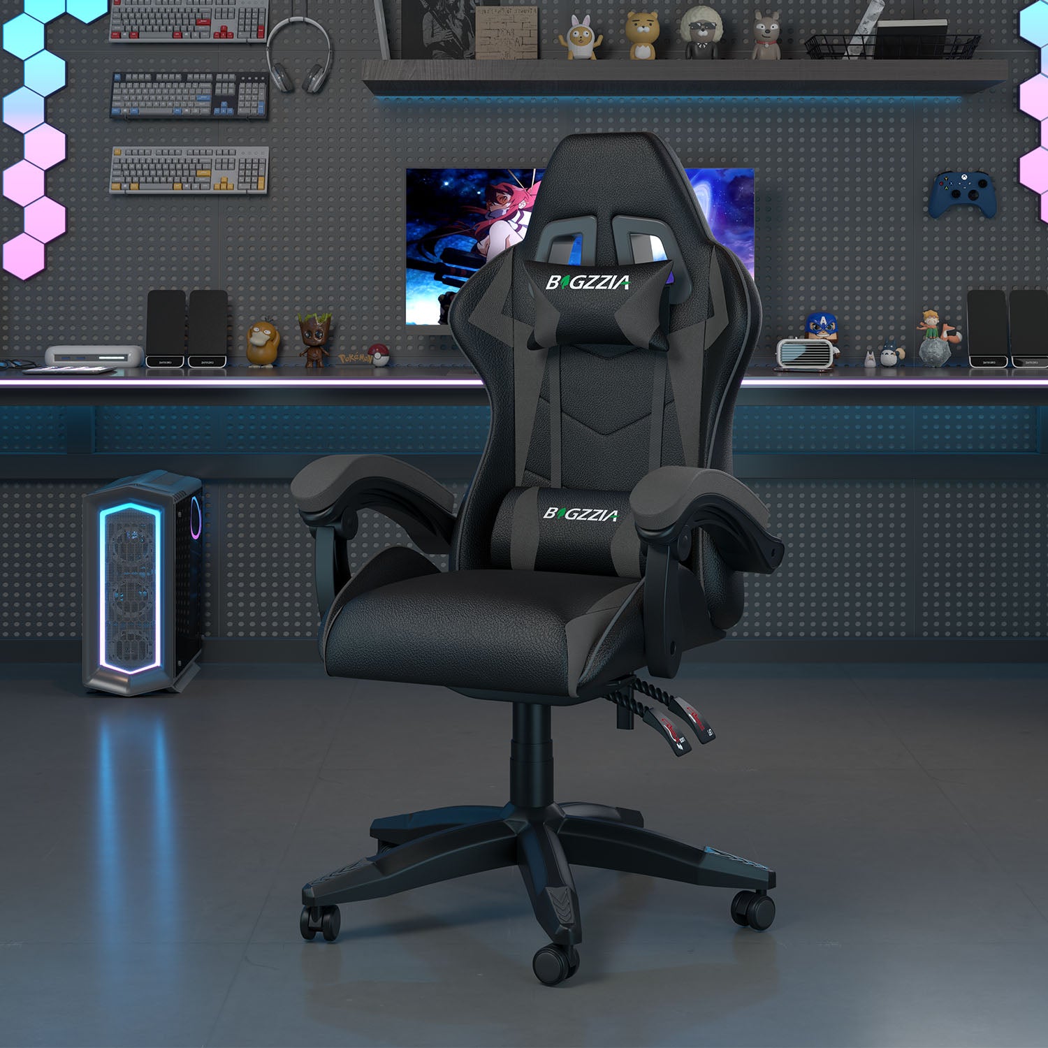 Gaming Chair Ergonomic Design with Headrest and Lumbar Pillow Rotatable Home PU Leather Office Chair