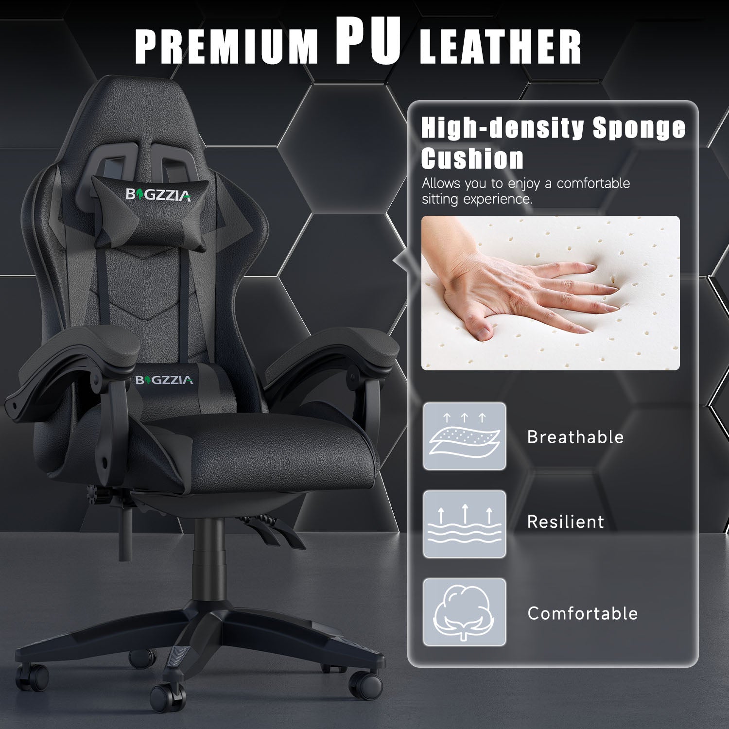 Gaming Chair Ergonomic Design with Headrest and Lumbar Pillow Rotatable Home PU Leather Office Chair