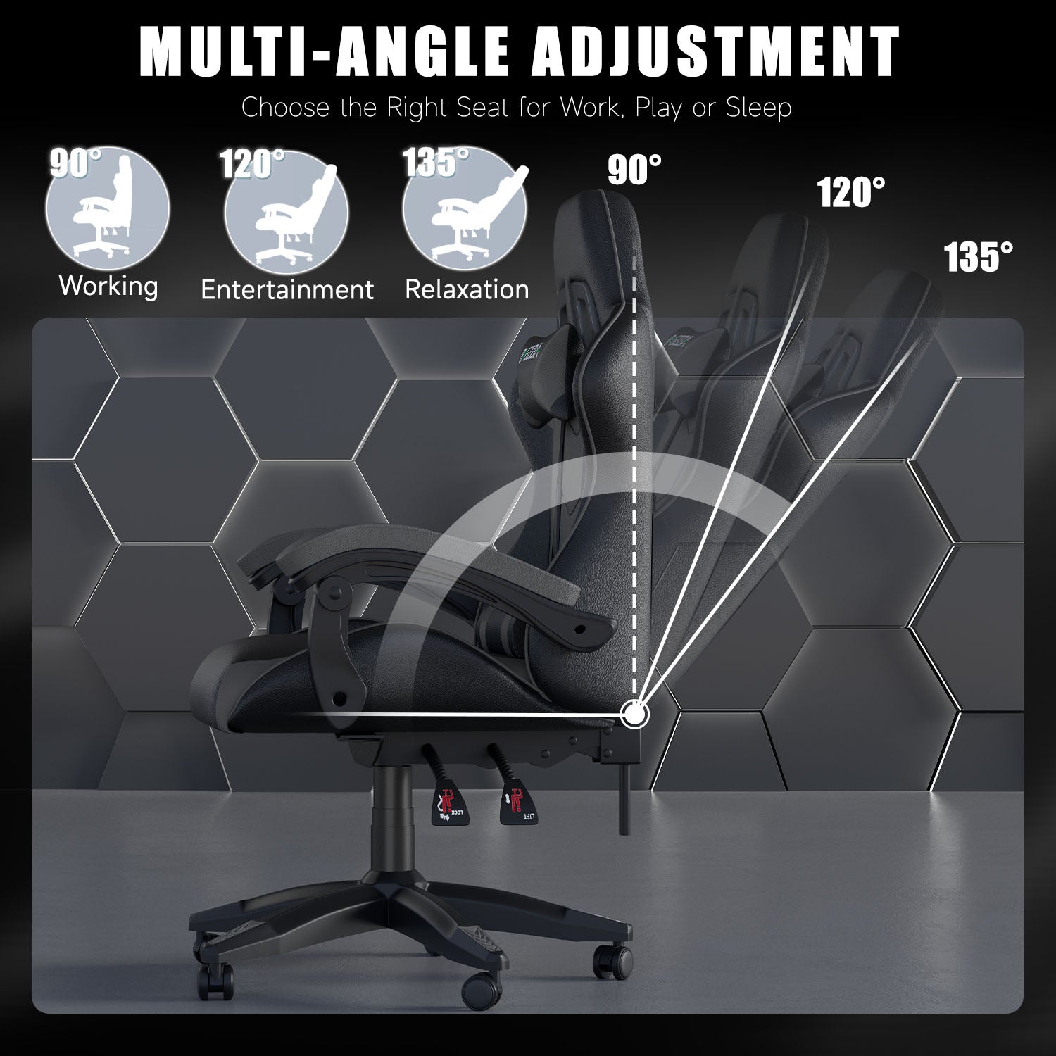 Gaming Chair Ergonomic Design with Headrest and Lumbar Pillow Rotatable Home PU Leather Office Chair