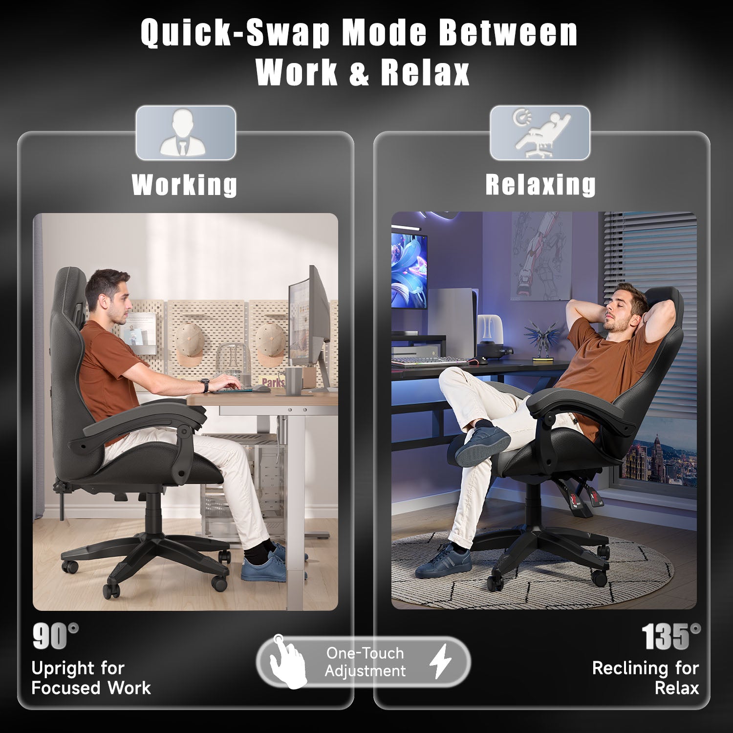 Gaming Chair Ergonomic Design with Headrest and Lumbar Pillow Rotatable Home PU Leather Office Chair