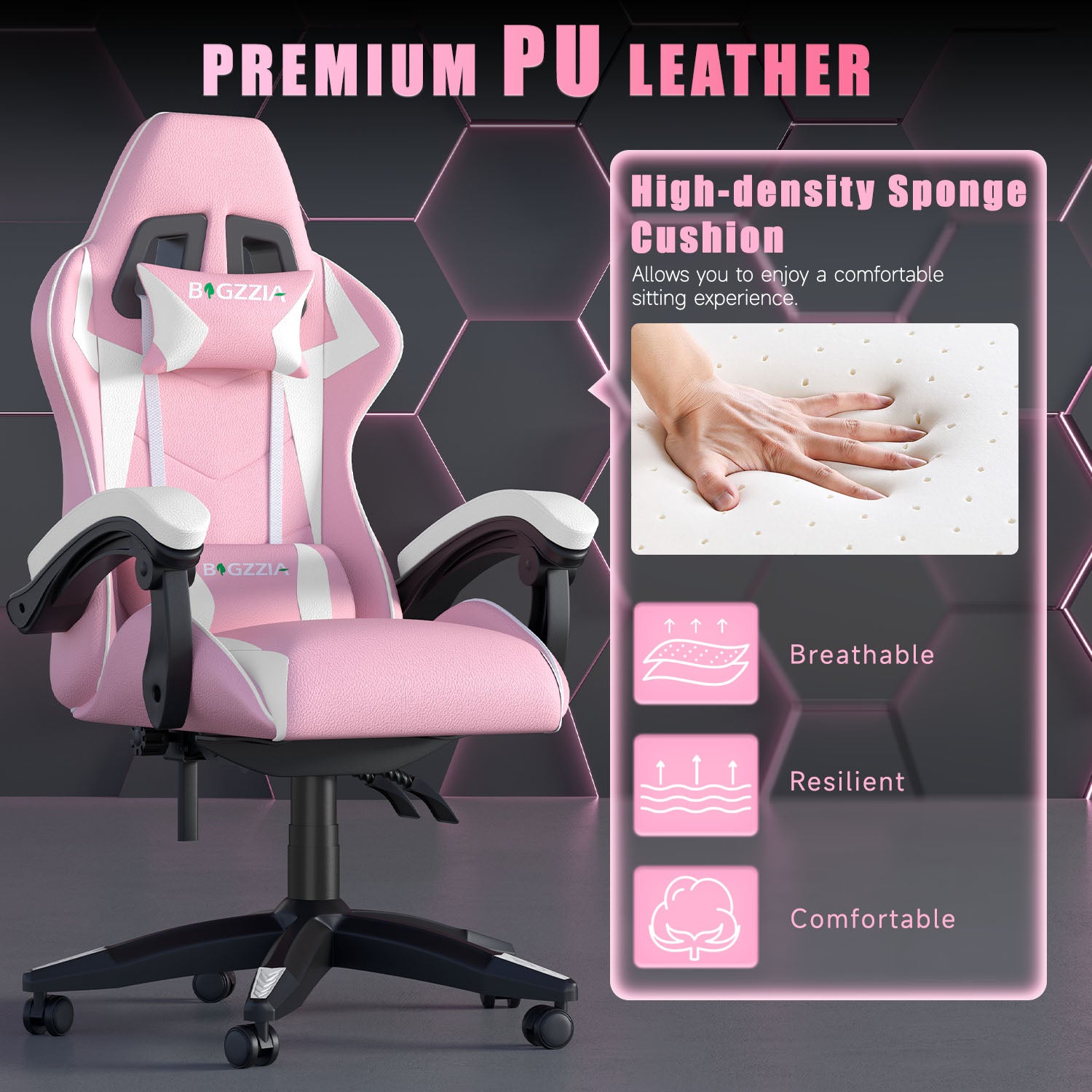 Gaming Chair Ergonomic Design with Headrest and Lumbar Pillow Rotatable Home PU Leather Office Chair