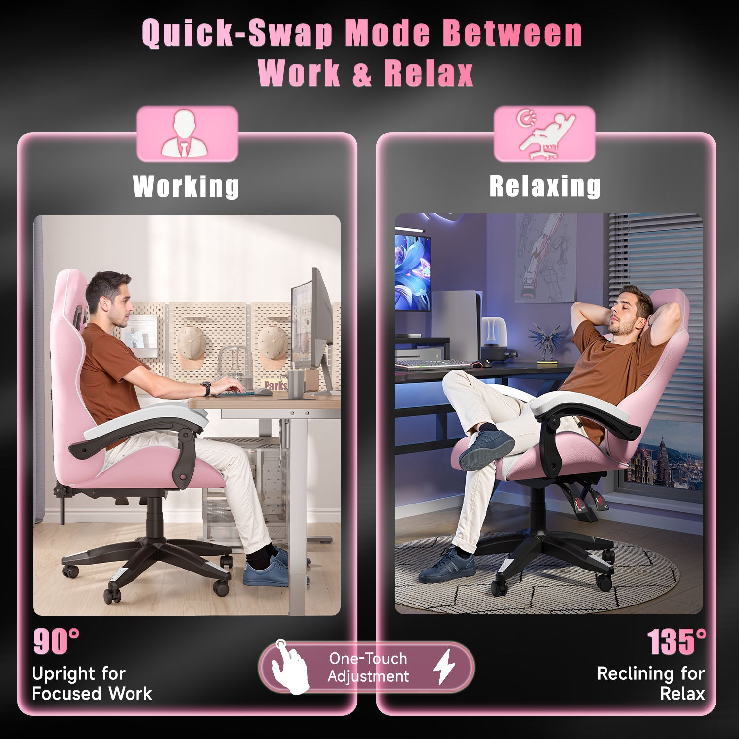 Gaming Chair Ergonomic Design with Headrest and Lumbar Pillow Rotatable Home PU Leather Office Chair