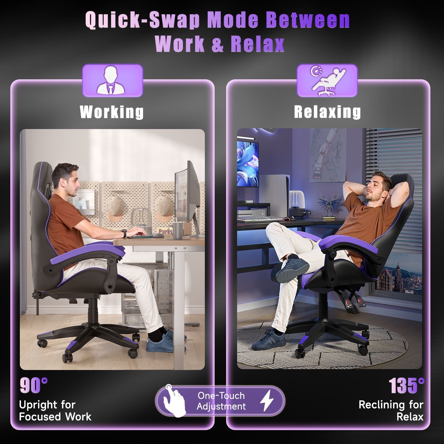 Gaming Chair Ergonomic Design with Headrest and Lumbar Pillow Rotatable Home PU Leather Office Chair