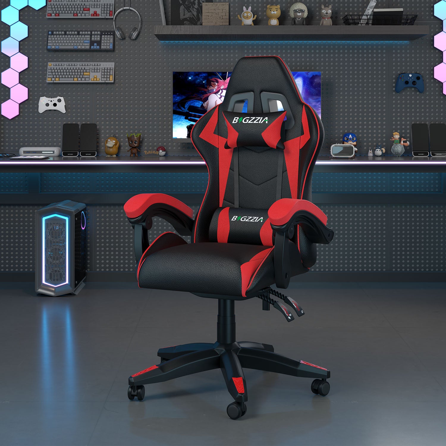 Gaming Chair Ergonomic Design with Headrest and Lumbar Pillow Rotatable Home PU Leather Office Chair