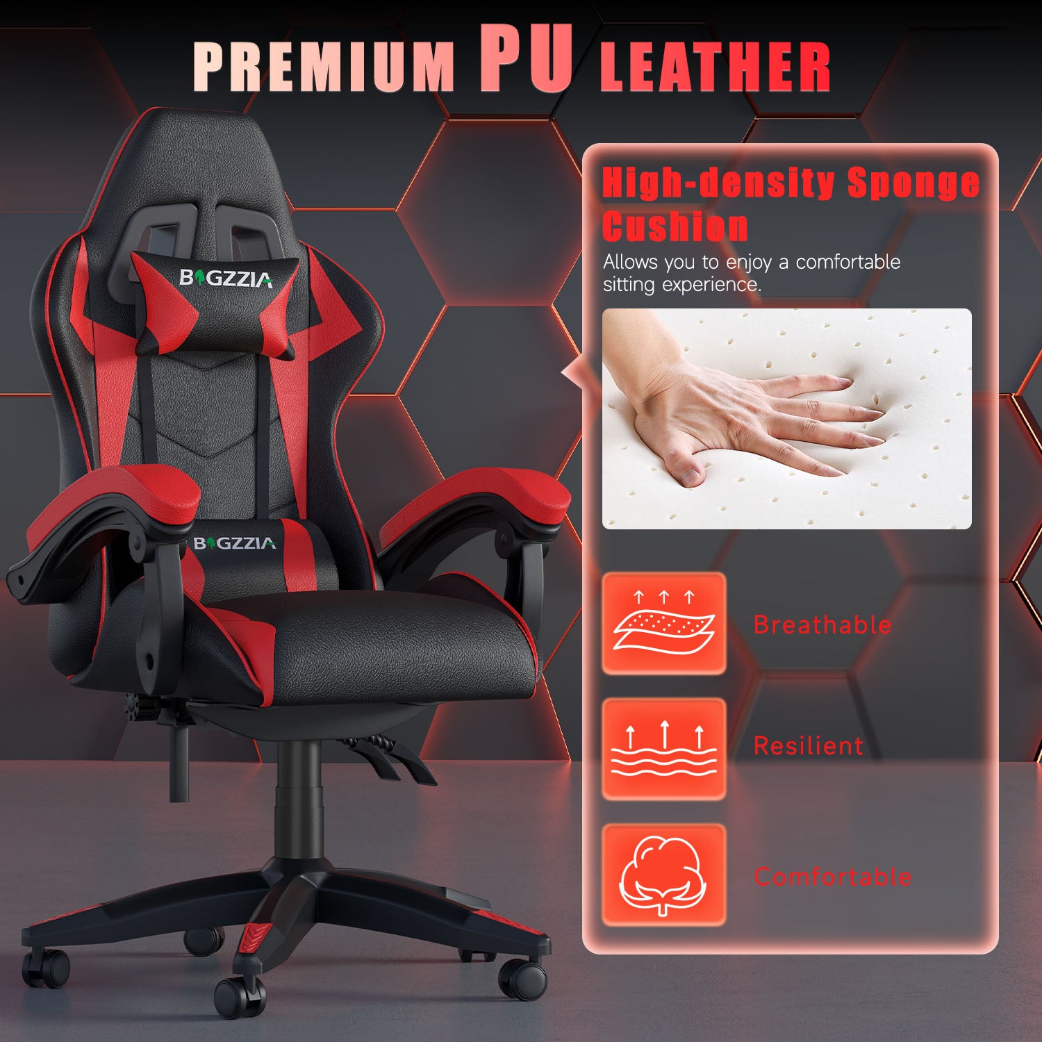 Gaming Chair Ergonomic Design with Headrest and Lumbar Pillow Rotatable Home PU Leather Office Chair