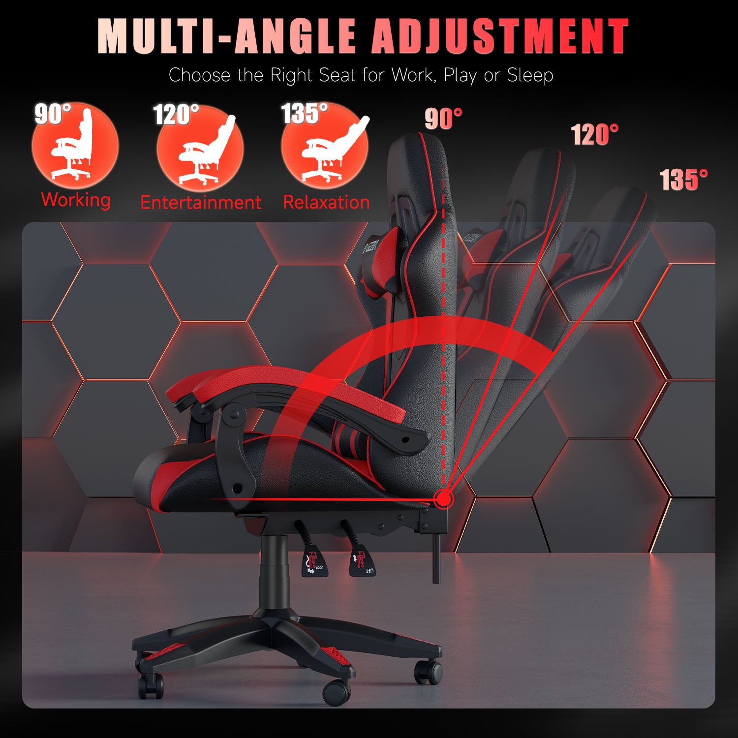 Gaming Chair Ergonomic Design with Headrest and Lumbar Pillow Rotatable Home PU Leather Office Chair