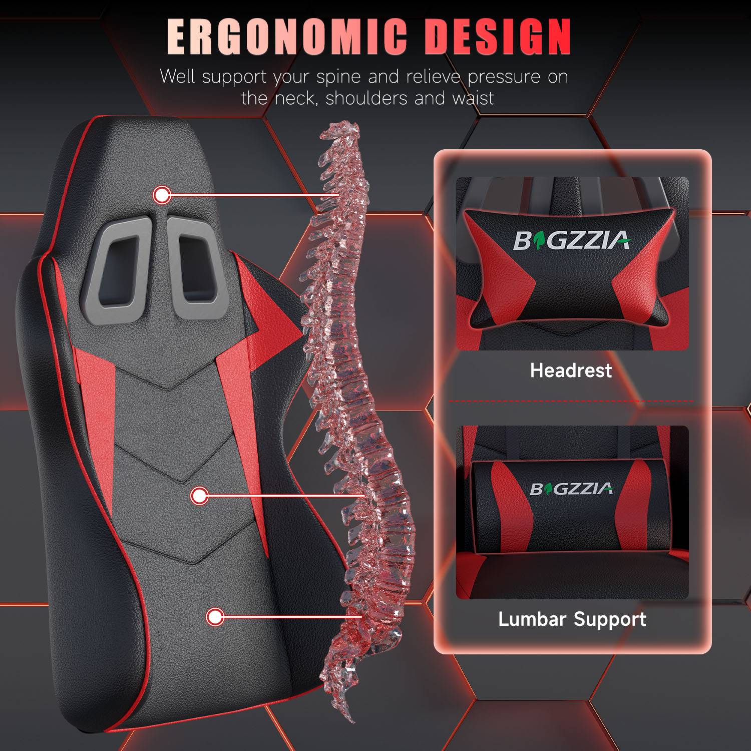 Gaming Chair Ergonomic Design with Headrest and Lumbar Pillow Rotatable Home PU Leather Office Chair