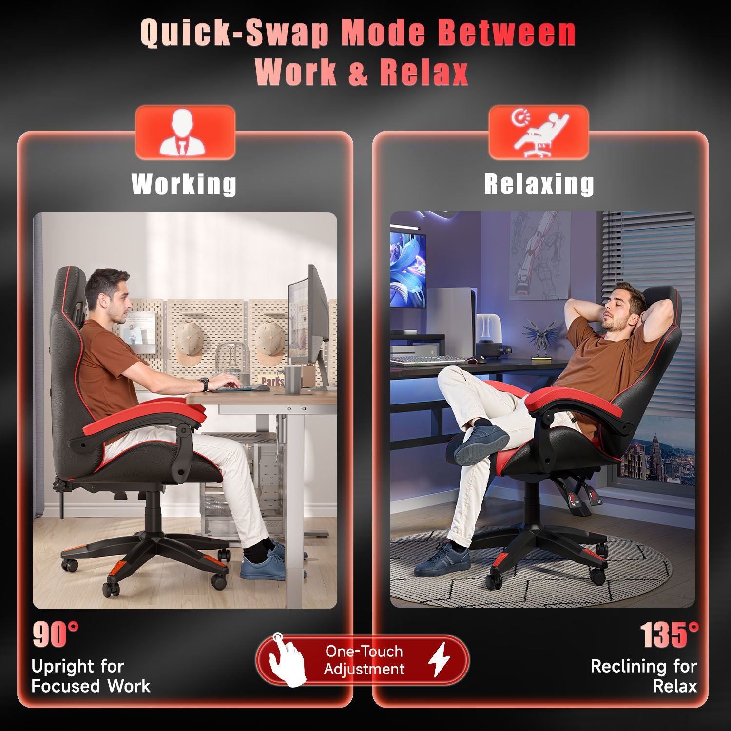 Gaming Chair Ergonomic Design with Headrest and Lumbar Pillow Rotatable Home PU Leather Office Chair