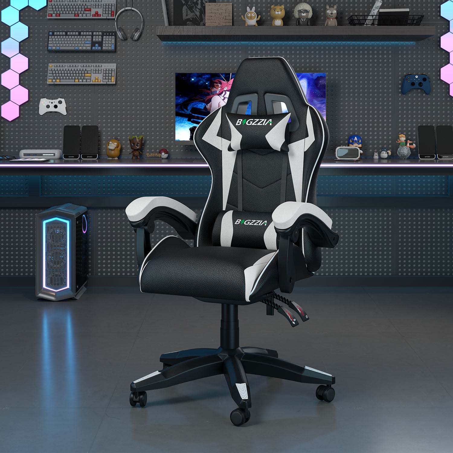 Gaming Chair Ergonomic Design with Headrest and Lumbar Pillow Rotatable Home PU Leather Office Chair