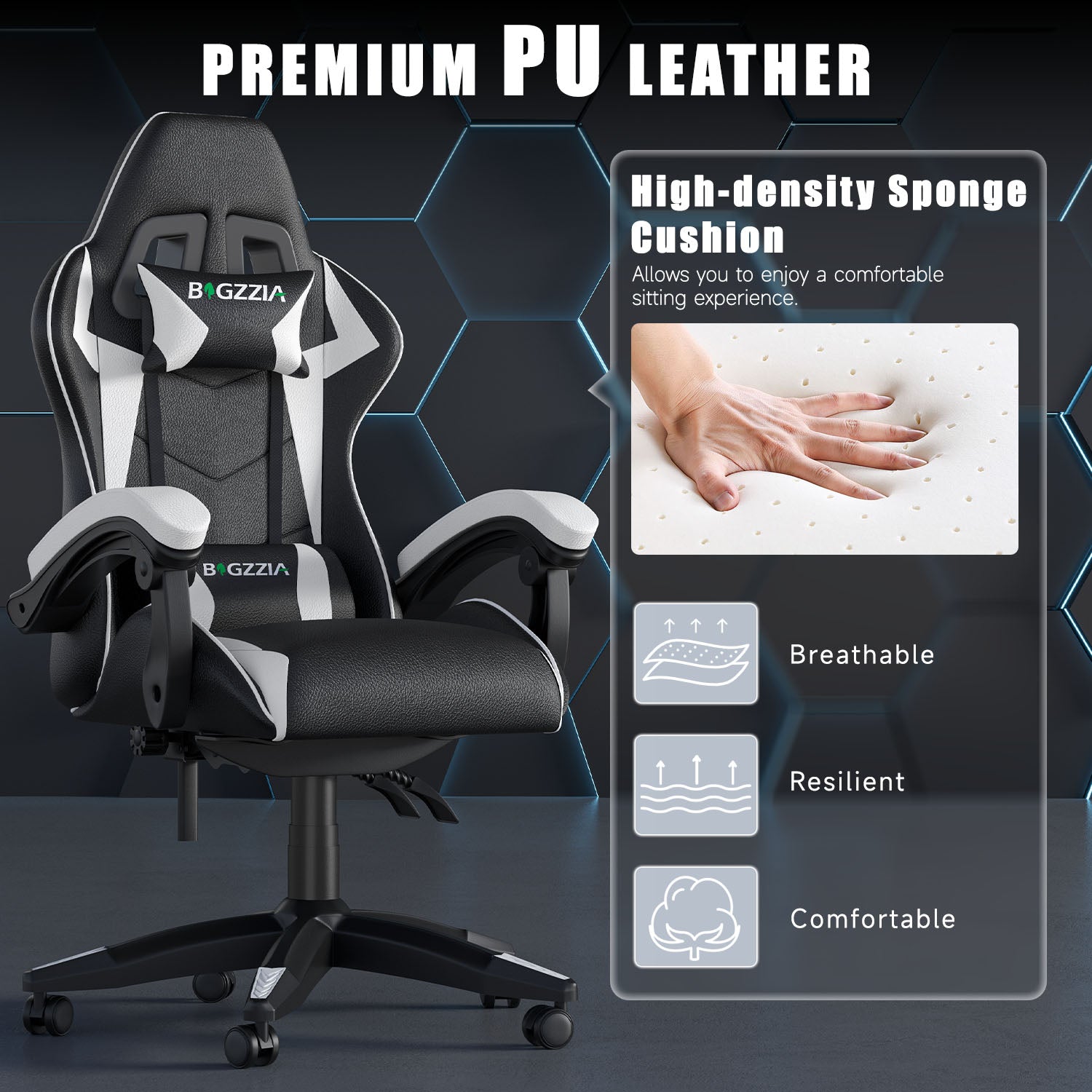 Gaming Chair Ergonomic Design with Headrest and Lumbar Pillow Rotatable Home PU Leather Office Chair