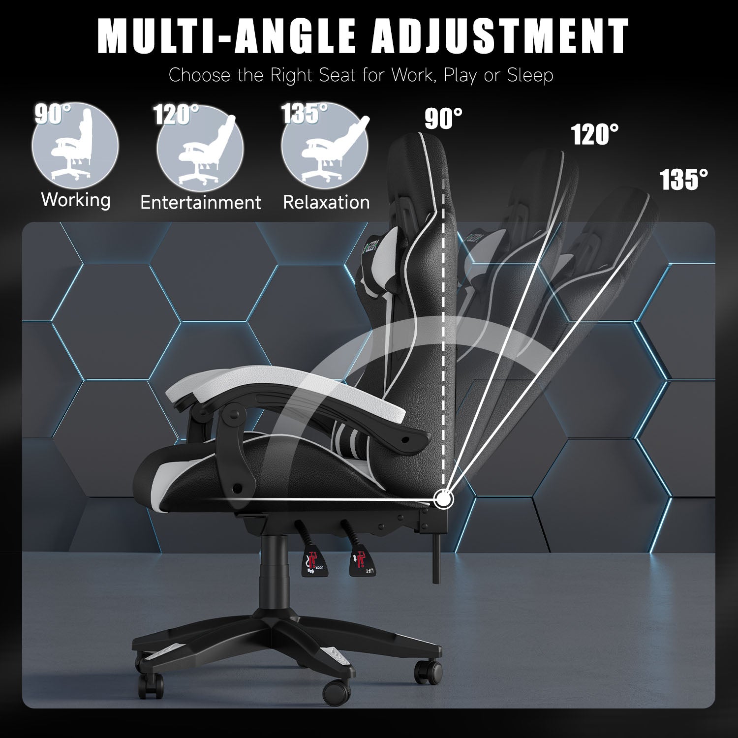 Gaming Chair Ergonomic Design with Headrest and Lumbar Pillow Rotatable Home PU Leather Office Chair