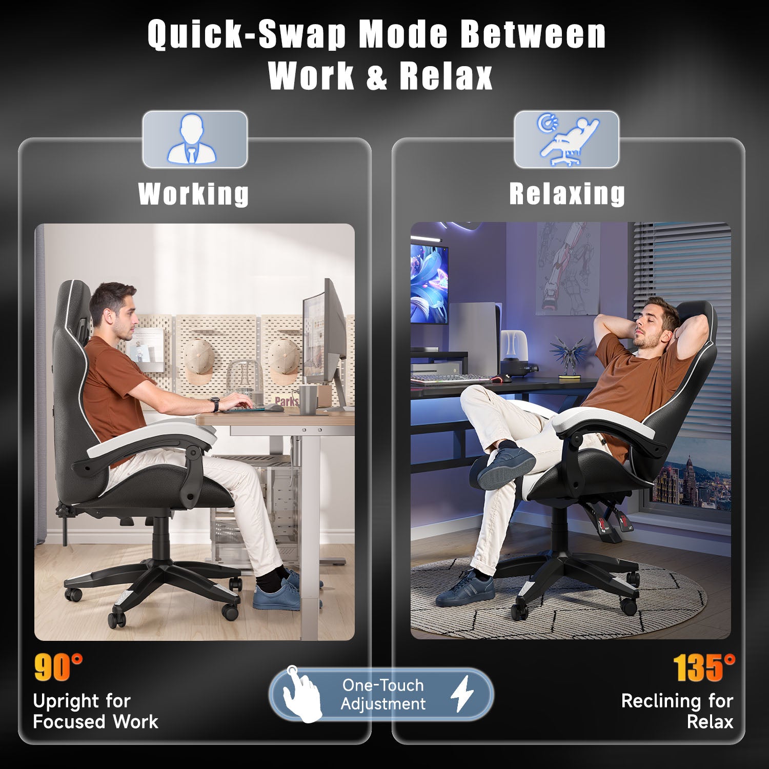 Gaming Chair Ergonomic Design with Headrest and Lumbar Pillow Rotatable Home PU Leather Office Chair