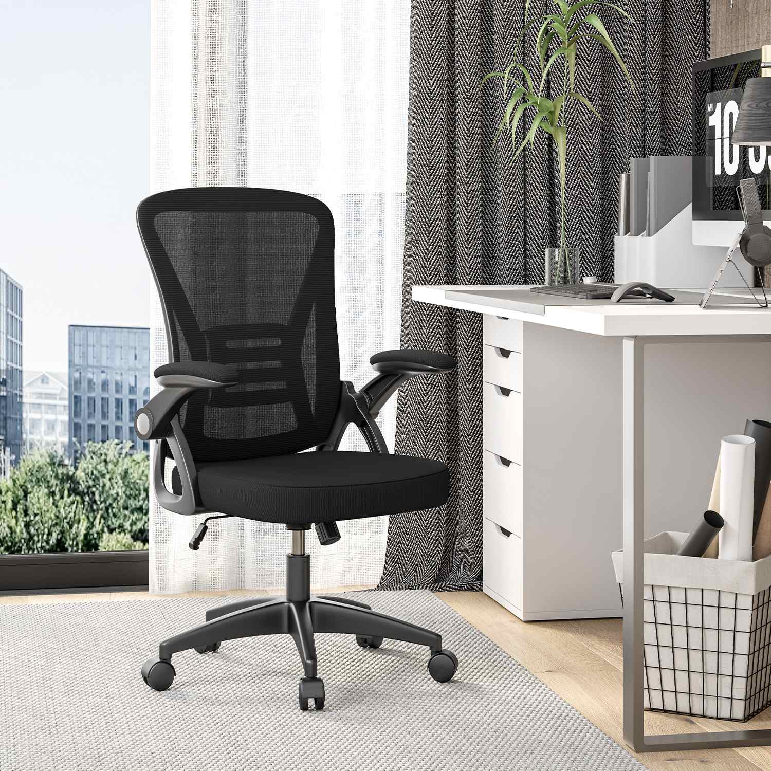 Office Chair Ergonomic Desk Chair with 90° Flip-up Armrest, Height Adjustable Office Desk Chair