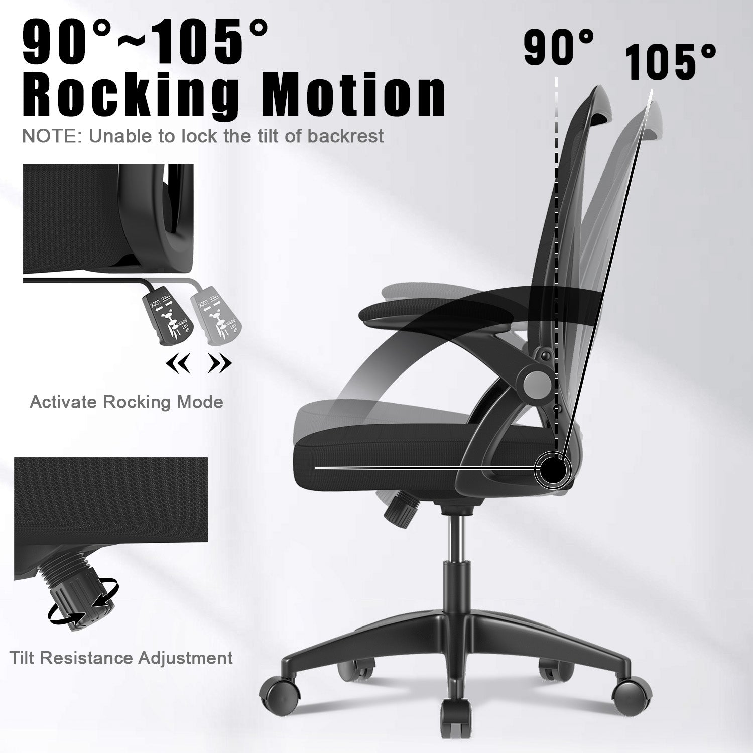 Office Chair Ergonomic Desk Chair with 90° Flip-up Armrest, Height Adjustable Office Desk Chair