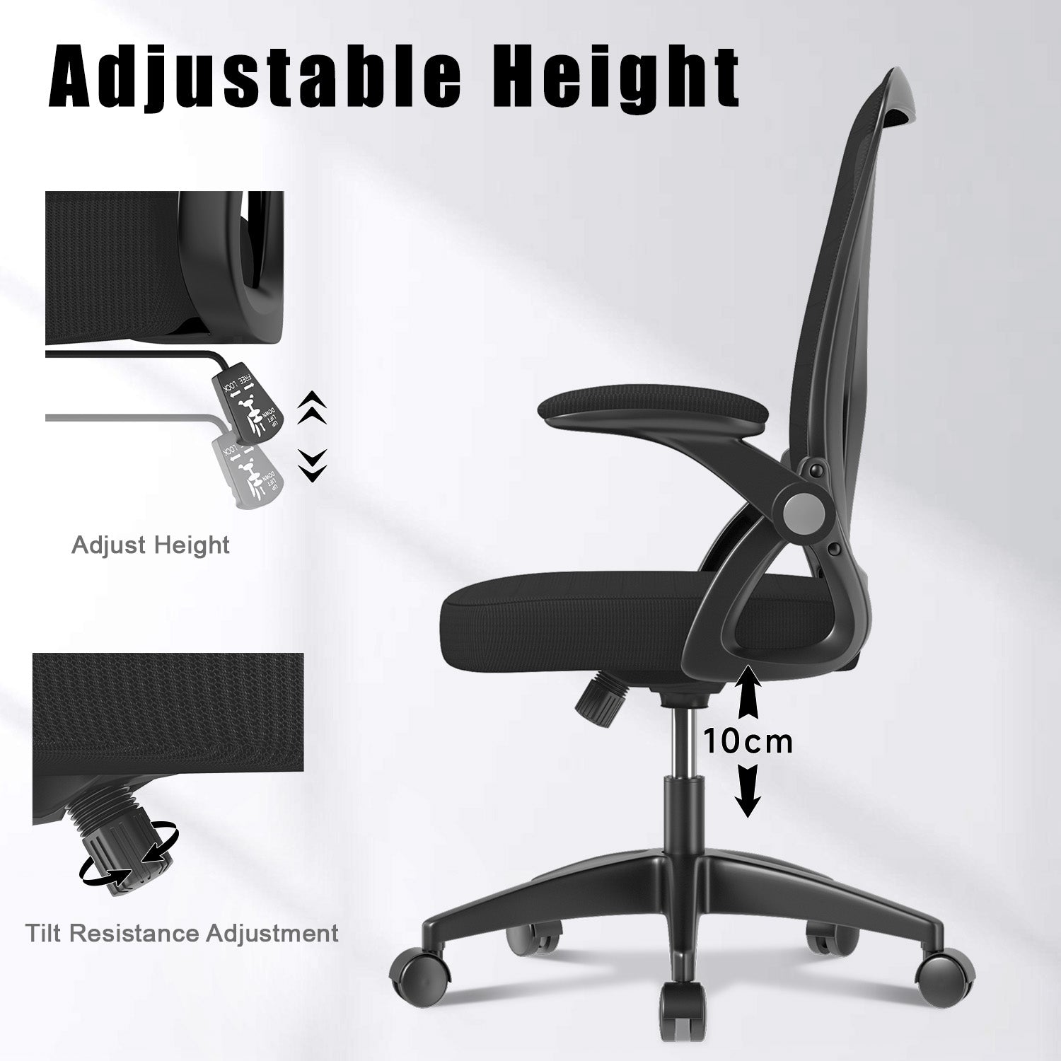 Office Chair Ergonomic Desk Chair with 90° Flip-up Armrest, Height Adjustable Office Desk Chair
