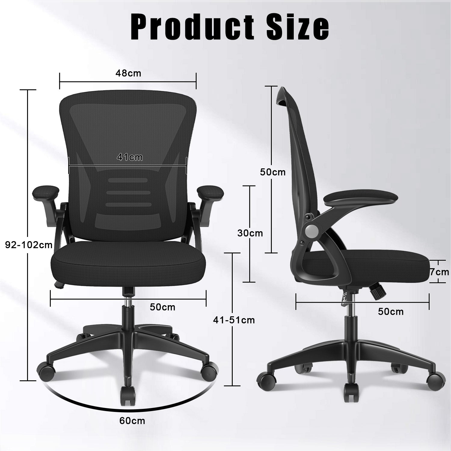 Office Chair Ergonomic Desk Chair with 90° Flip-up Armrest, Height Adjustable Office Desk Chair
