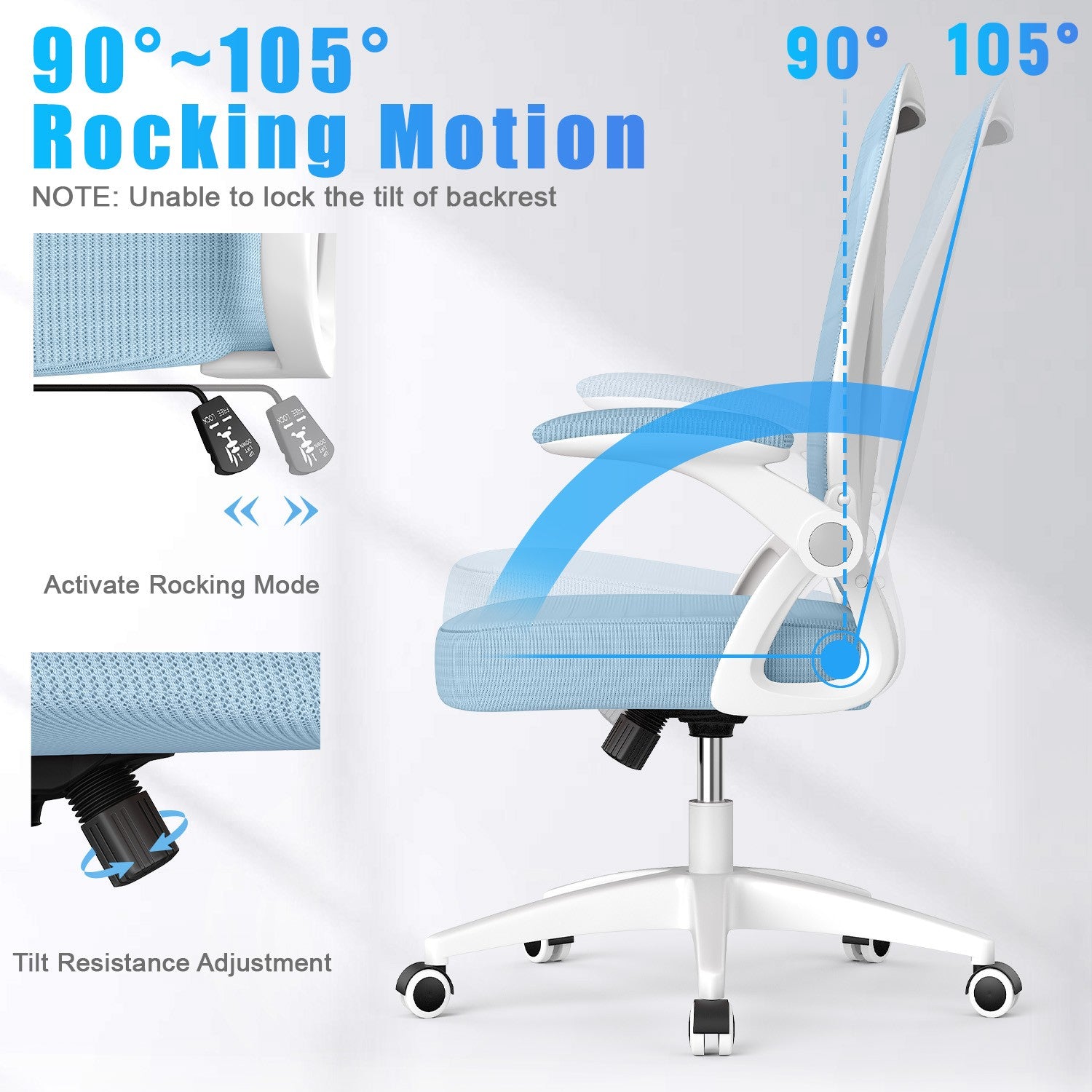 Office Chair Ergonomic Desk Chair with 90° Flip-up Armrest, Height Adjustable Office Desk Chair