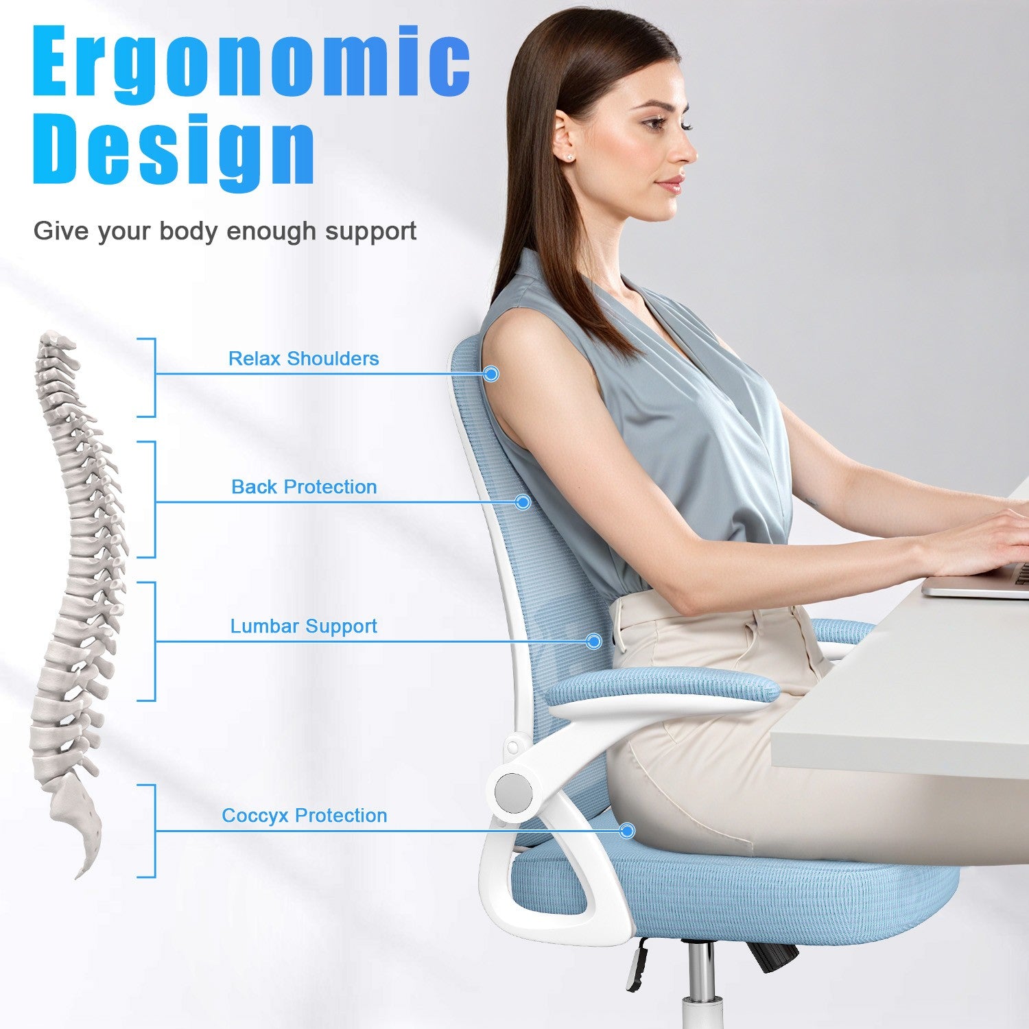 Office Chair Ergonomic Desk Chair with 90° Flip-up Armrest, Height Adjustable Office Desk Chair