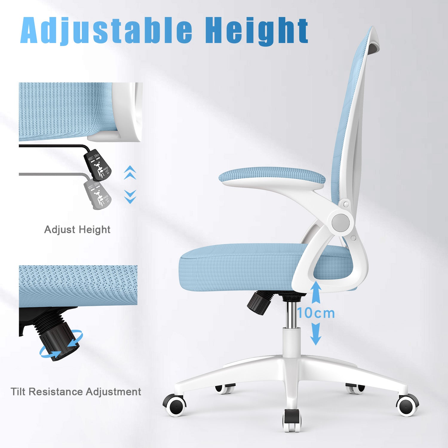 Office Chair Ergonomic Desk Chair with 90° Flip-up Armrest, Height Adjustable Office Desk Chair