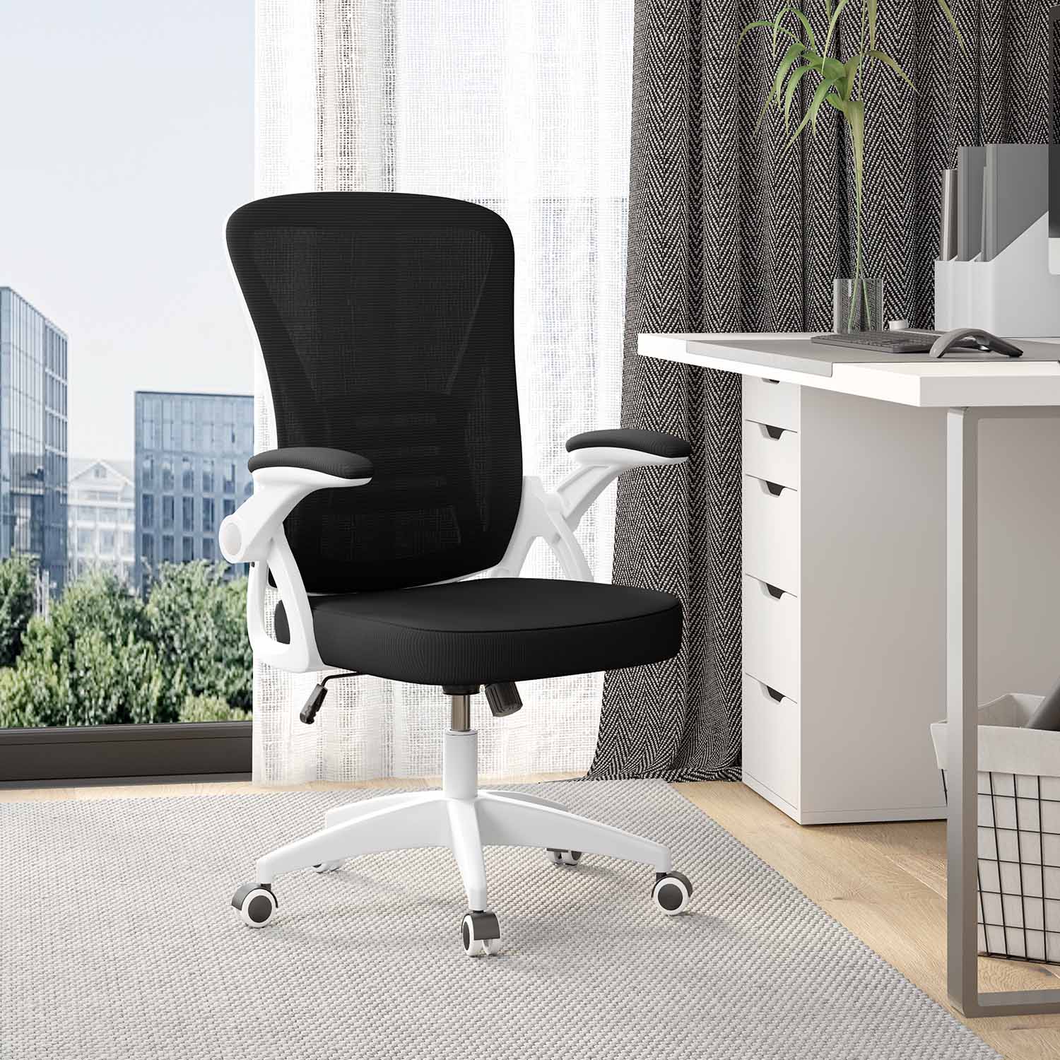 Office Chair Ergonomic Desk Chair with 90° Flip-up Armrest, Height Adjustable Office Desk Chair