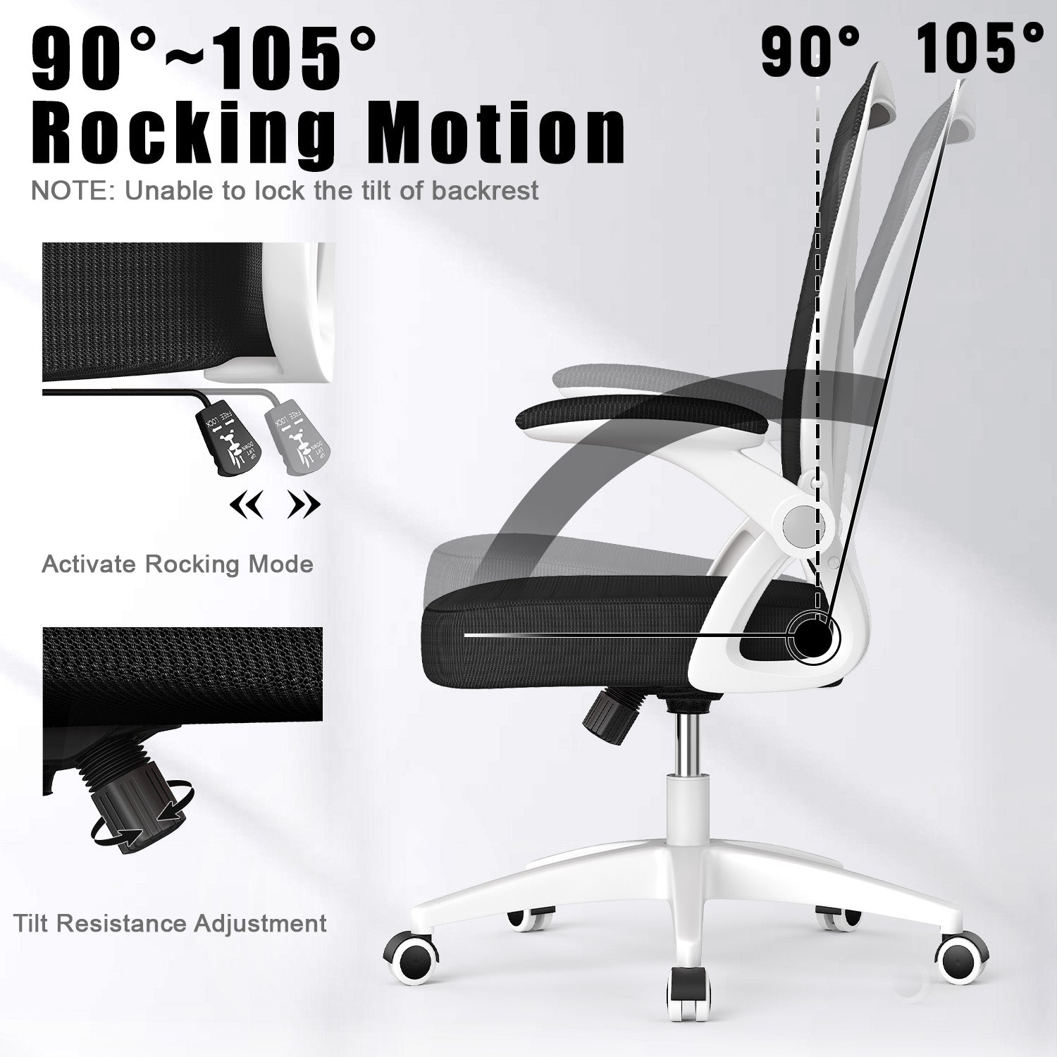 Office Chair Ergonomic Desk Chair with 90° Flip-up Armrest, Height Adjustable Office Desk Chair